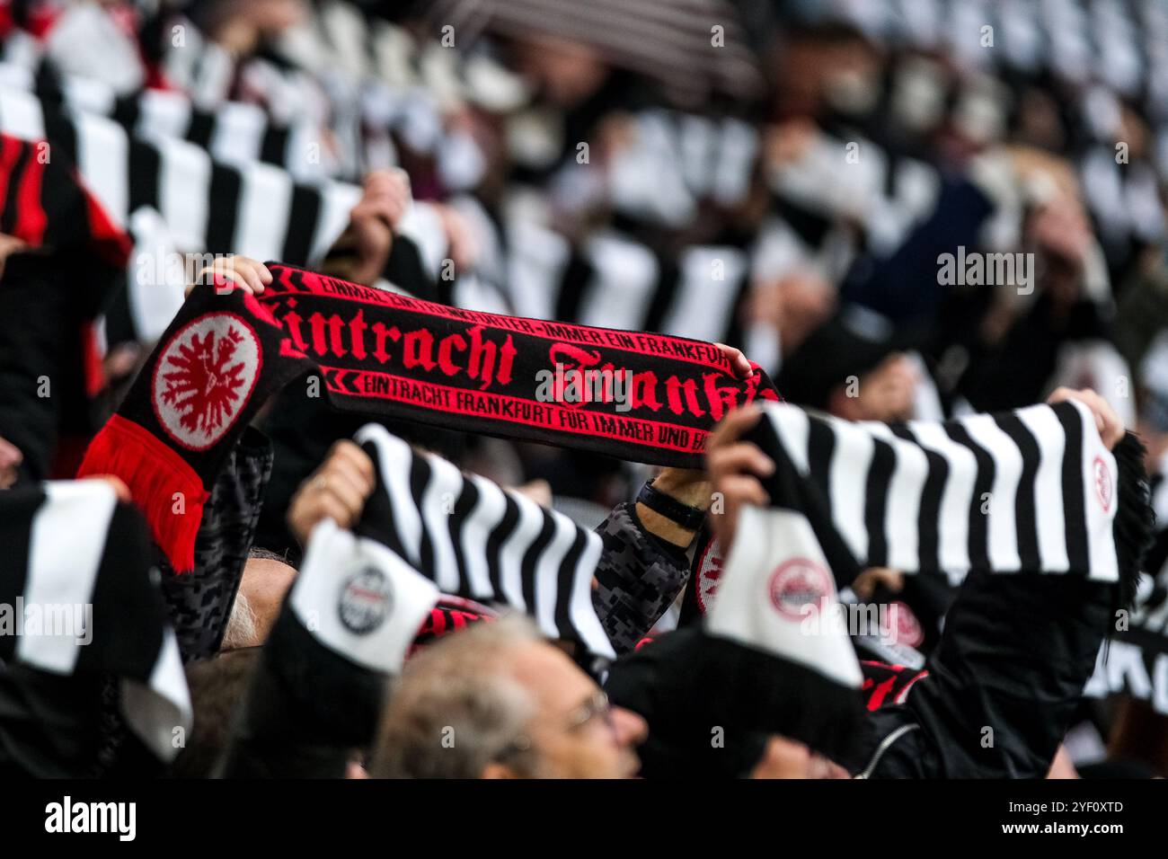 Fans Eintracht Frankfurt, GER, Eintracht Frankfurt vs. VfL Bochum, Fussball, 1. Bundesliga, 9. Spieltag, Spielzeit 2024/2025, 02.11.2024. DFL-VORSCHRIFTEN VERBIETEN DIE VERWENDUNG VON FOTOS ALS BILDSEQUENZEN UND/ODER QUASI-VIDEO. Foto: Eibner-Pressefoto/Florian Wiegand Stockfoto