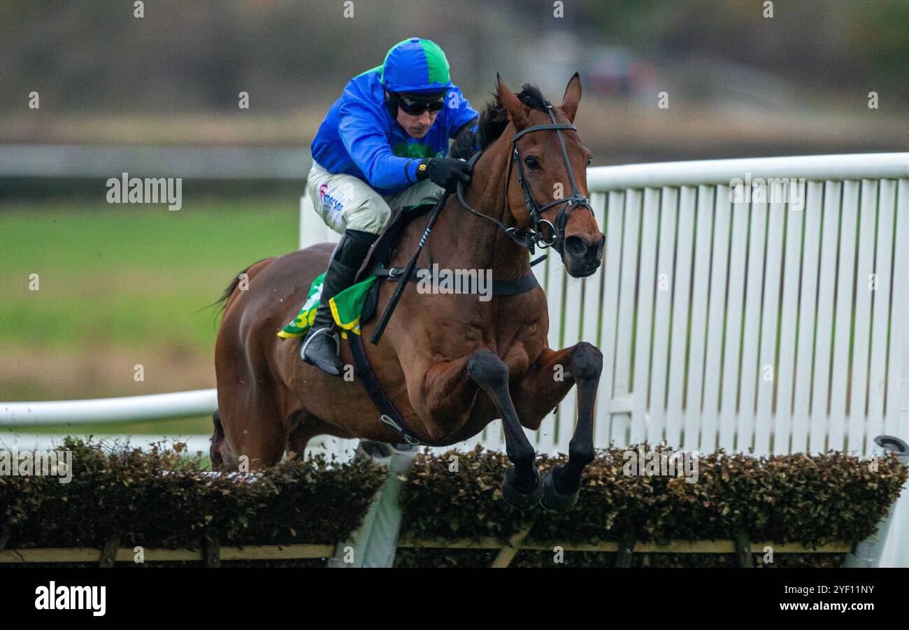 Williethebuilder (links) wurde von Harry Skelton auf seinem Weg zum Sieg des Never Ordinary bei bet365 Handicap Hürdenlauf Dan Skelton auf der Wetherby Racecourse gefahren. Bilddatum: Samstag, 2. November 2024. Stockfoto