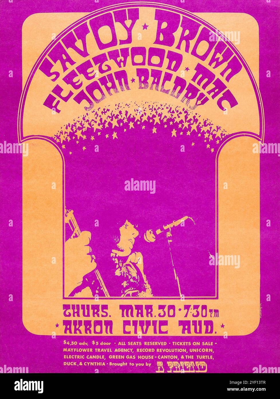 Fleetwood Mac, Savoy Brown, John Baldry 1972 Akron, Ohio, Vintage-Konzertposter Stockfoto