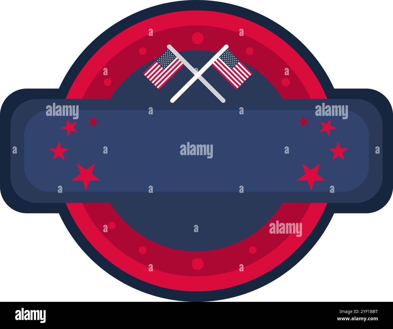 Vektorillustration eines runden, dekorierten Elements mit Textfeld und USA-Flaggen. Patriotismus, Nationalfeiertage oder Veranstaltungen zur Feier amerikanischer Kuh Stock Vektor