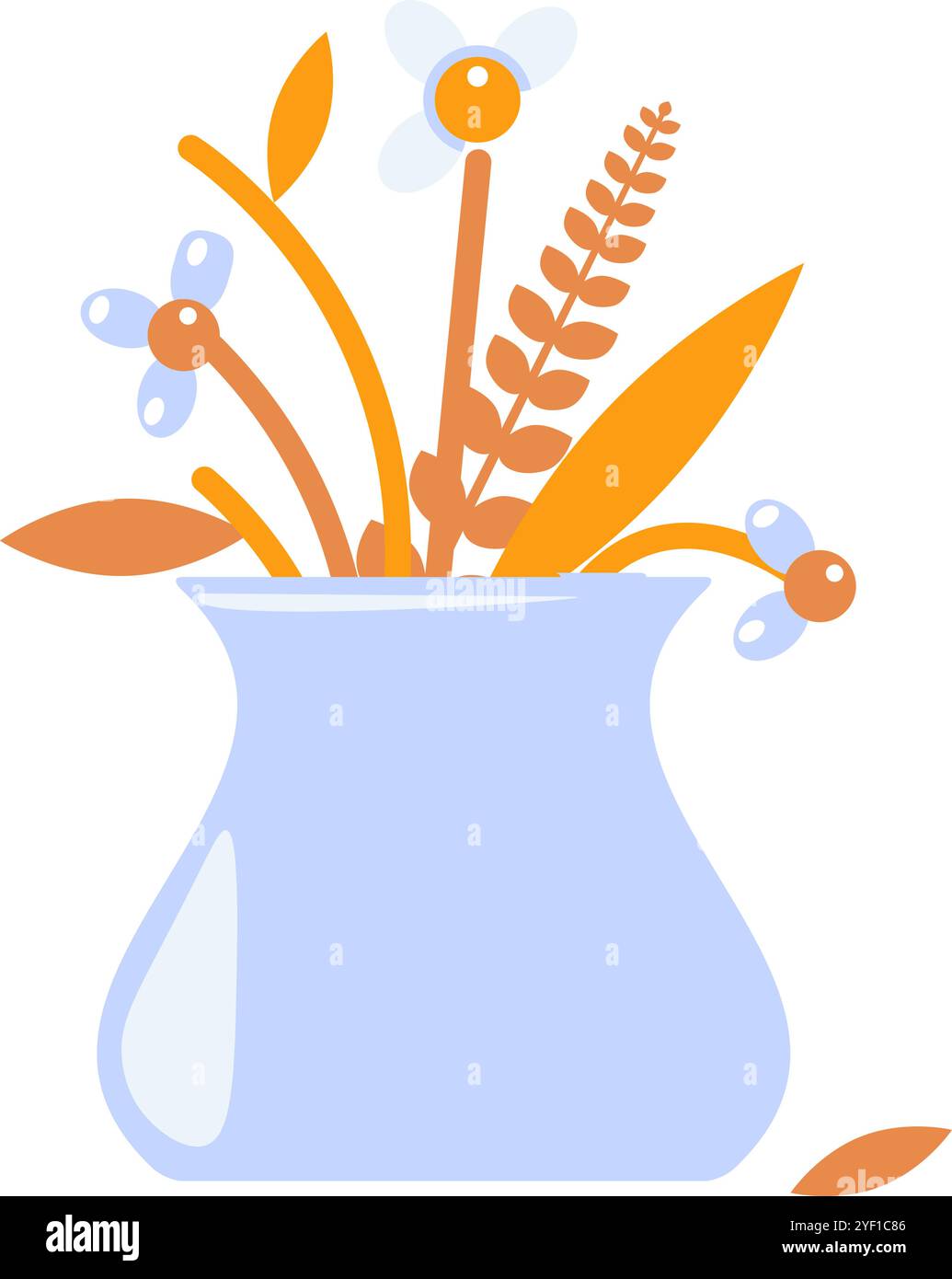 Vektor-Grafik-Illustration des Blumenstraußes von goldenen Herbstblumen in einer Vase in einem lebhaften soliden Zeichentrickstil. Herbstdekoration. Flüchtige Natur des Beau Stock Vektor