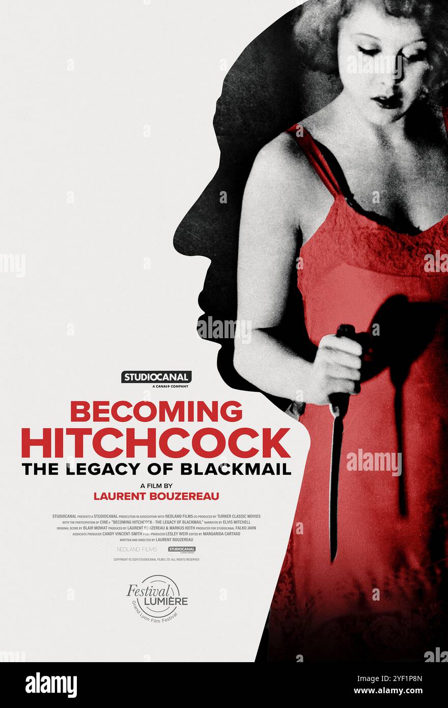 Becoming Hitchcock: The Legacy of Blackmail (2024) von Laurent Bouzereau mit Alfred Hitchcock (Archivmaterial), Lewis Mitchell und Brian Mowatt. Ein Dokumentarfilm, der die Entstehung von Alfred Hitchcocks Erpressung (1929) erforscht, einem Schlüsselfilm seiner Karriere, der seinen Übergang zum Tonkino markierte. US-Poster NUR FÜR REDAKTIONELLE ZWECKE. Quelle: BFA/StudioCanal Stockfoto