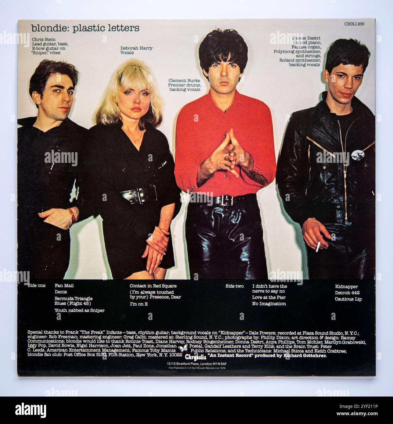 Back-LP-Cover von Plastic Letters, dem zweiten Studioalbum von Blondie, das 1978 veröffentlicht wurde Stockfoto