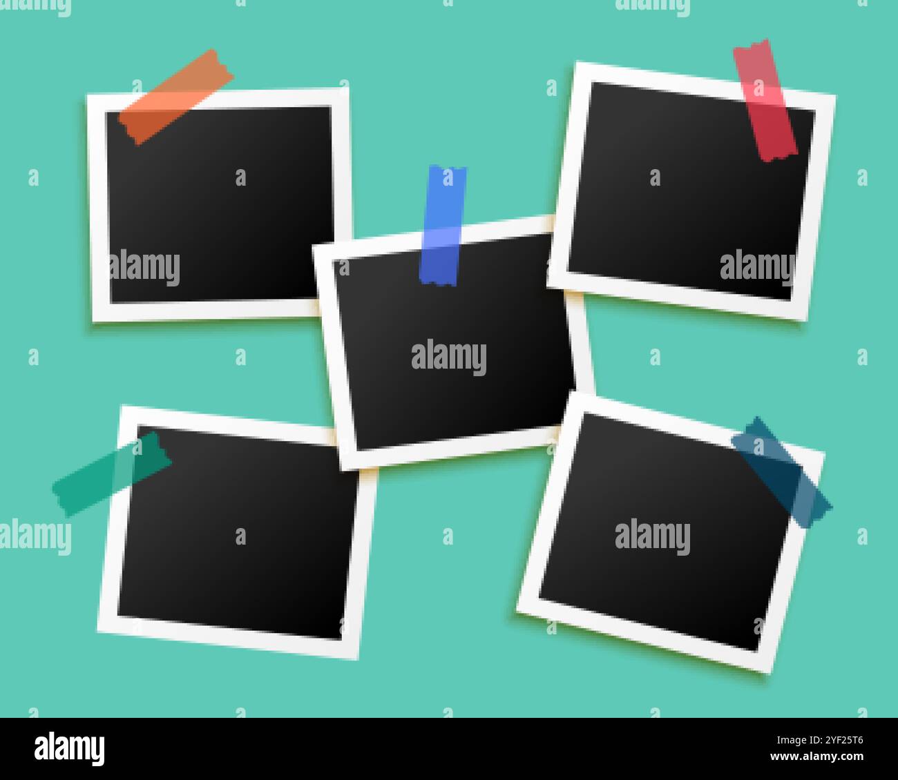 Fünf Bilderrahmen von Band Hintergrund geklebt Stock Vektor