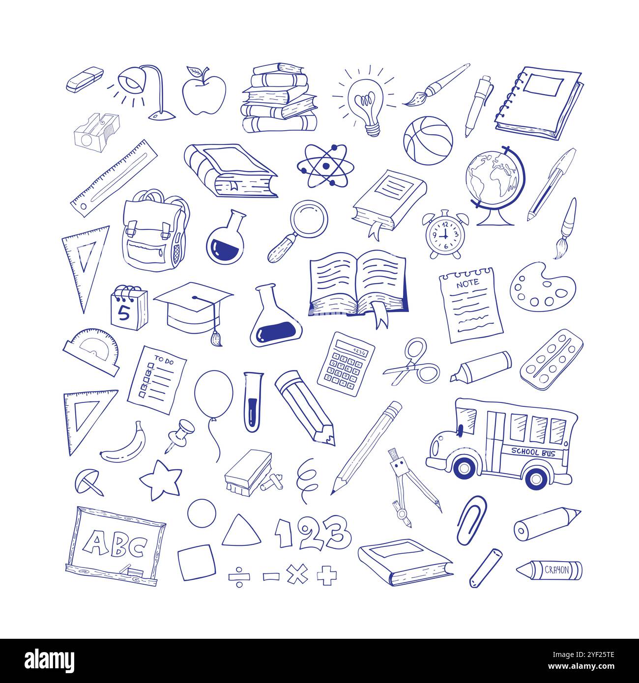 Schulgrafiken-Umrissvektor-Paket, Back to School Clipart, Klassenzimmer Dekor, Bildmaterial, Lehrer Clipart Stock Vektor