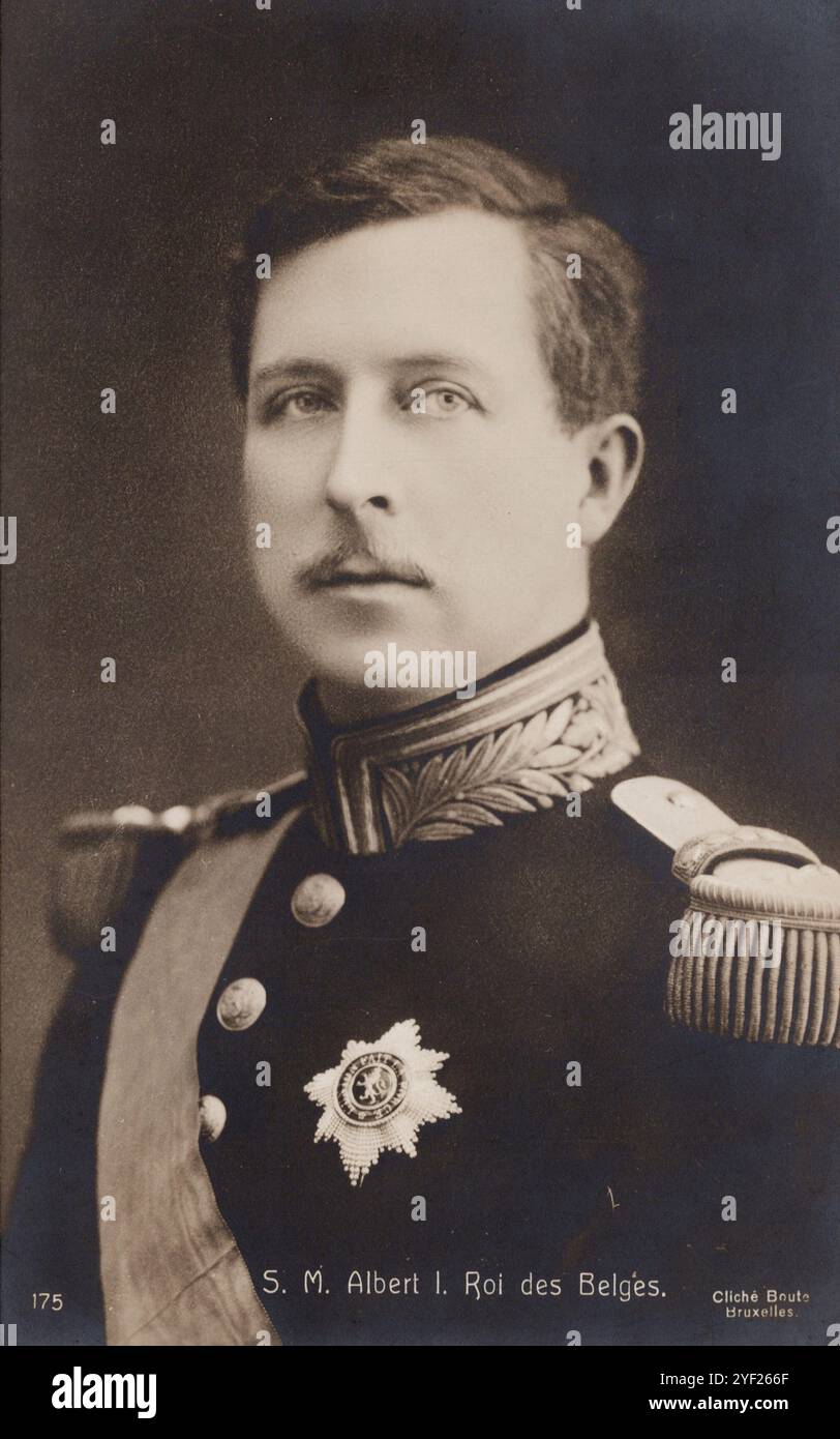 Porträt von Albert 1, König der Belgier, ca. 1909 Postkarte. Cliche Boute publ. Stockfoto