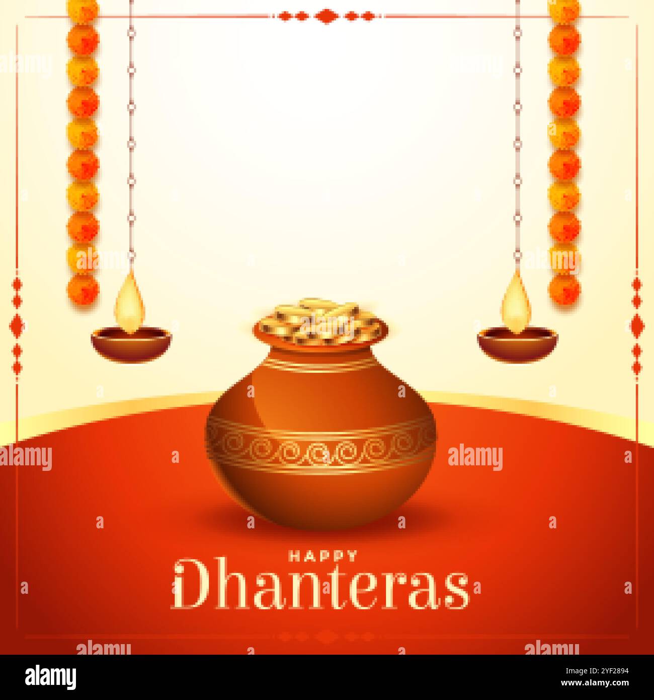 goldene Münzen Topf glücklich dhanteras Festival Karte Stock Vektor