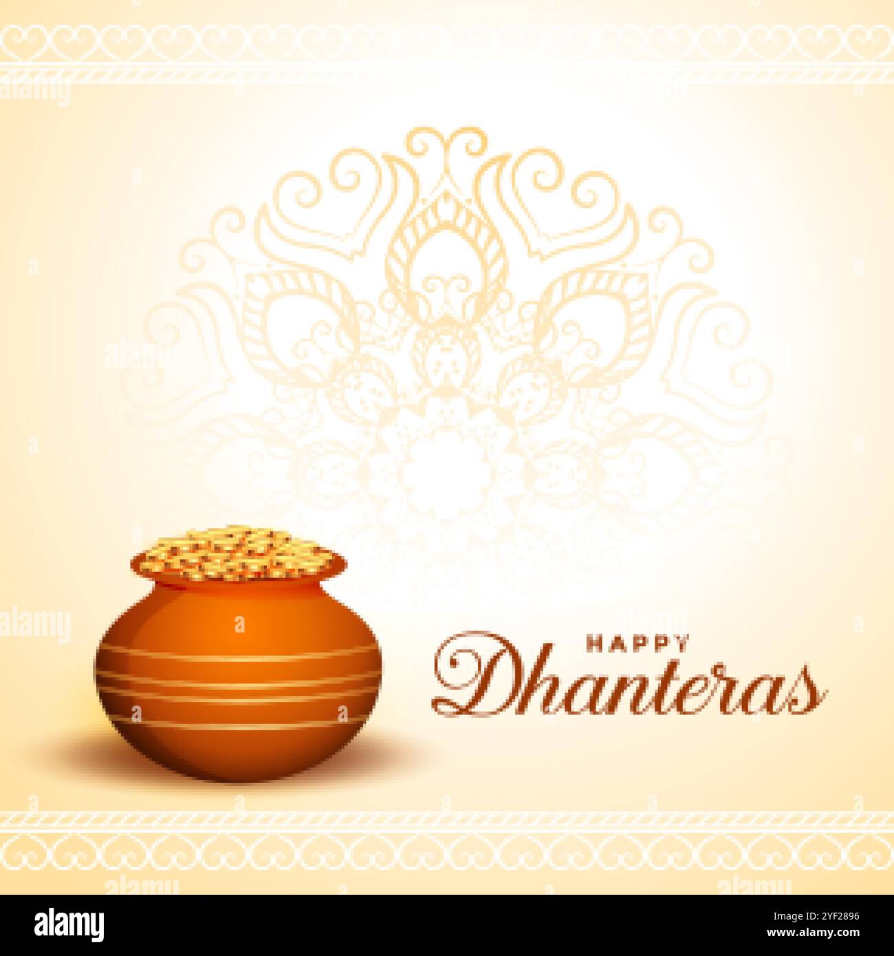 Happy dhanteras Gruß mit goldenen Münzen Topf Stock Vektor