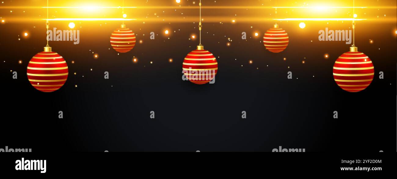 frohe weihnachten funkelt Banner mit roten goldenen Kugeln Stock Vektor