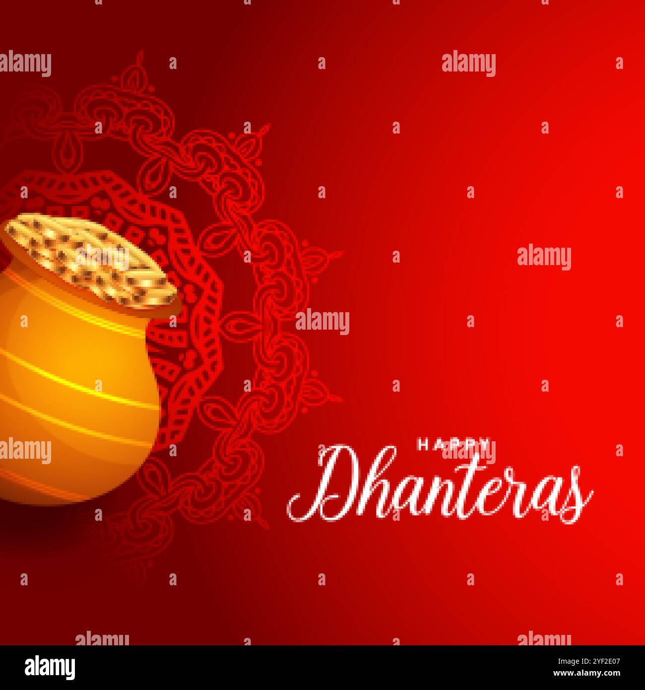 Fröhliche dhanteras roten Hintergrund mit goldenen Münztopf Stock Vektor