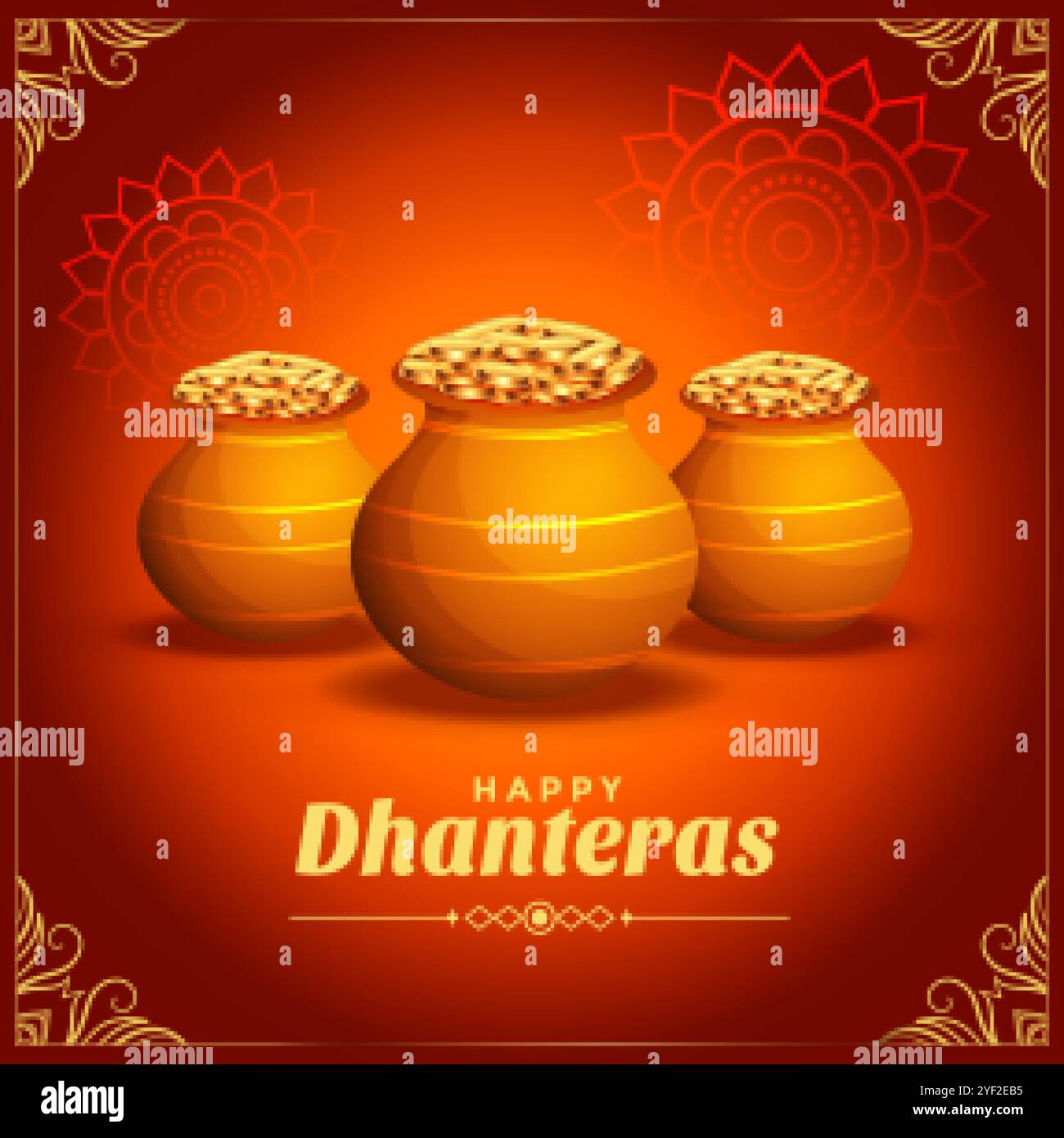 Dekorative fröhliche Dhanteras Festivalkarte mit goldenem Münztopf Stock Vektor