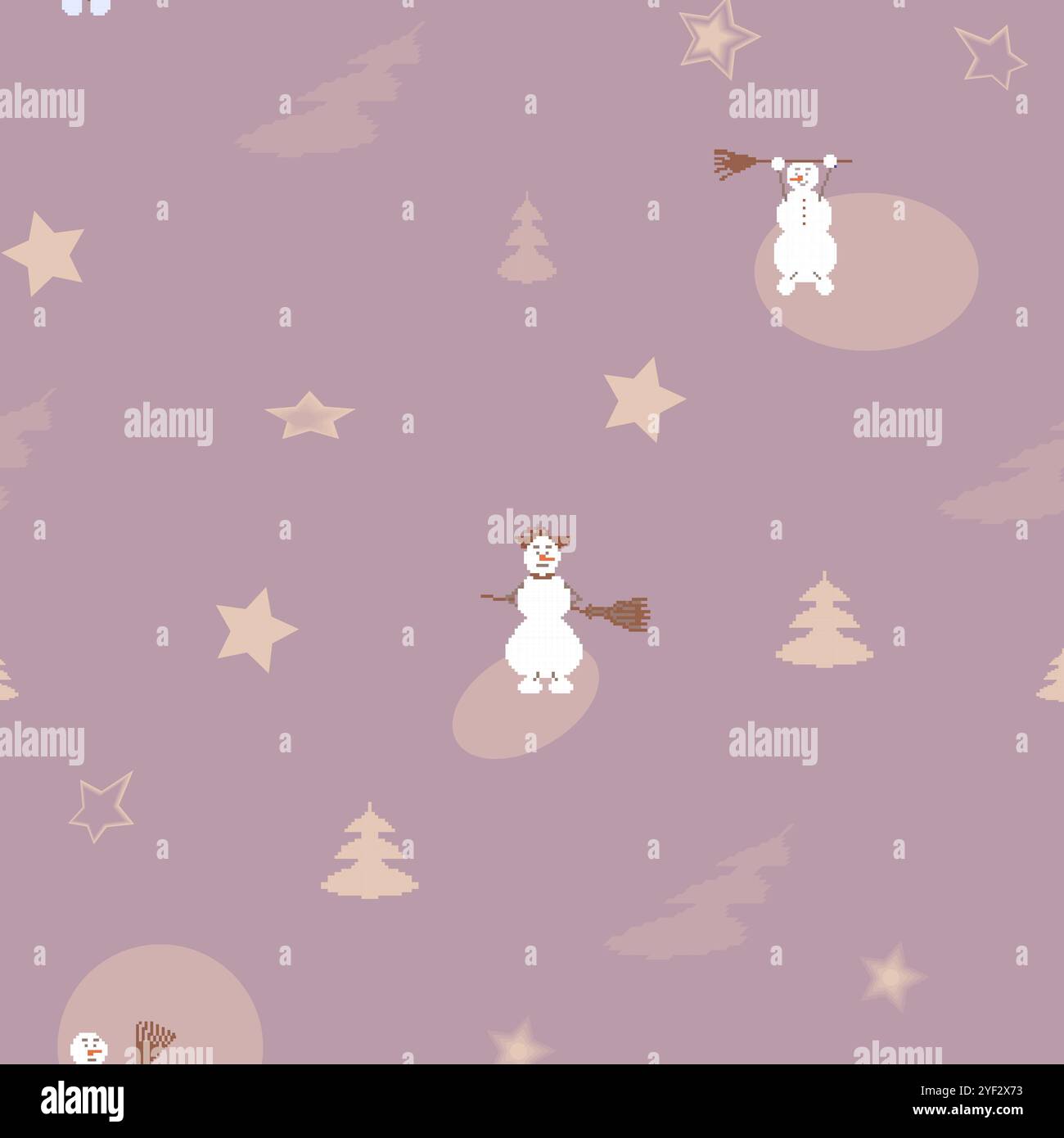 Weihnachtspixelmuster mit Schneemännern und Tannen Stock Vektor