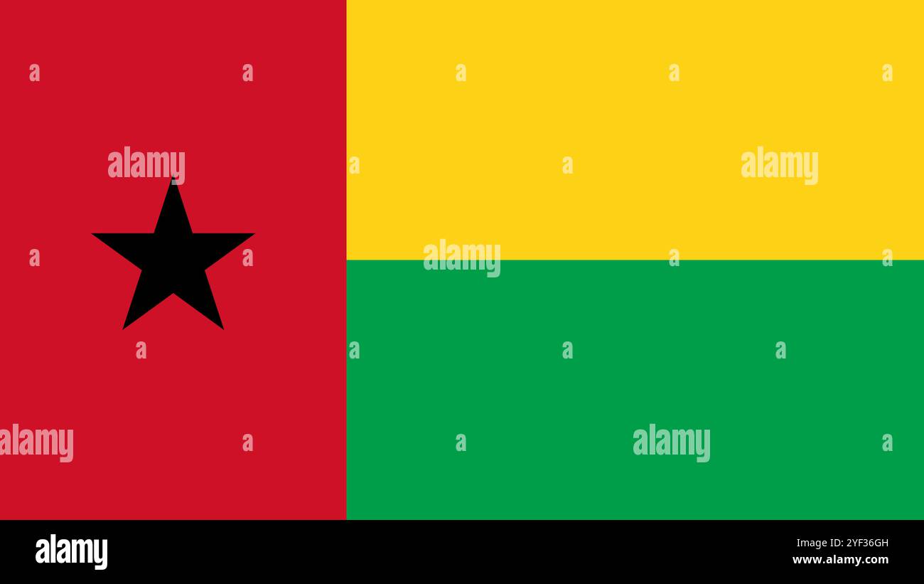 Flagge von Guinea-Bissau, Format 16:9, Flagge Guinea-Bissau, Vektorbilder Stock Vektor