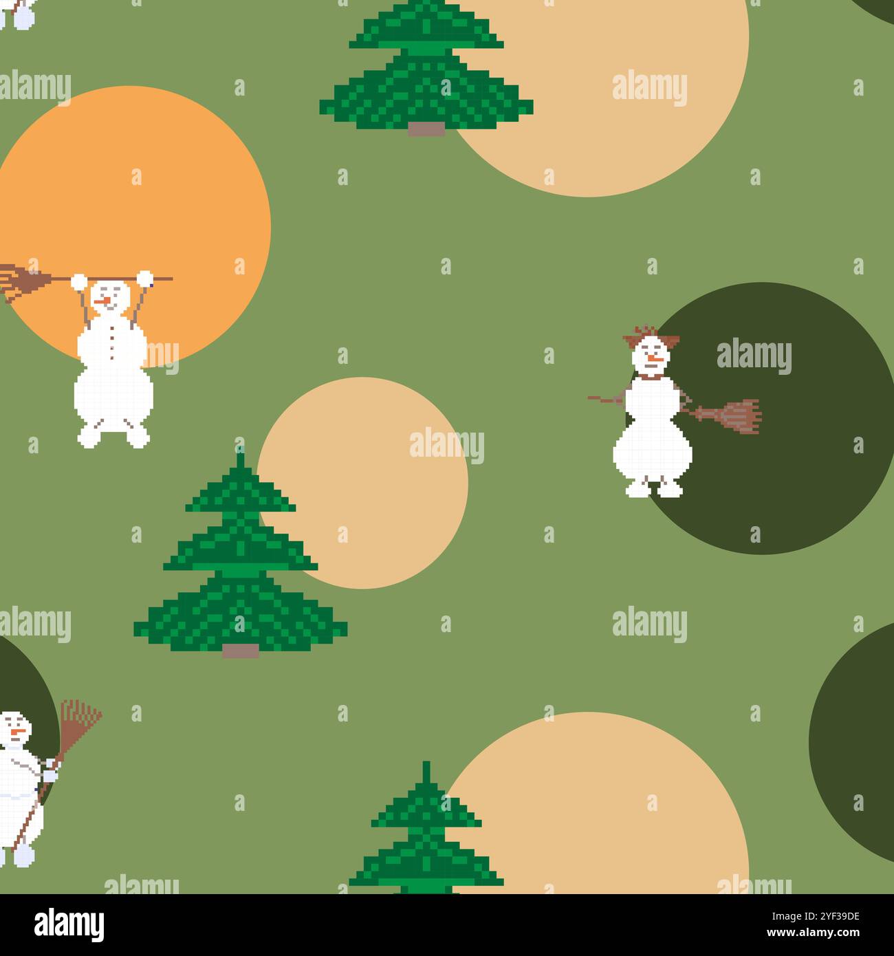 Weihnachtspixelmuster mit Schneemännern und Tannen Stock Vektor