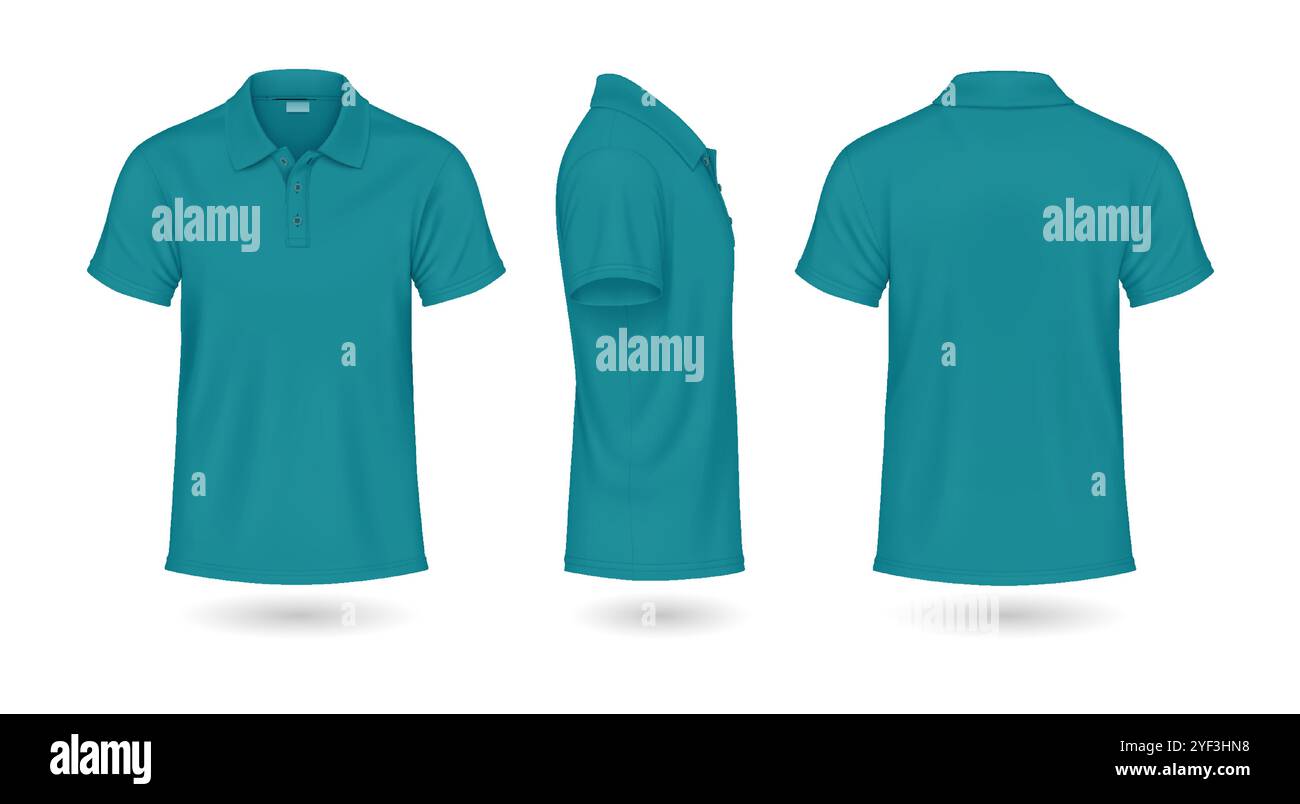Türkisfarbenes Polo-T-Shirt mit realistischer Illustration Stock Vektor
