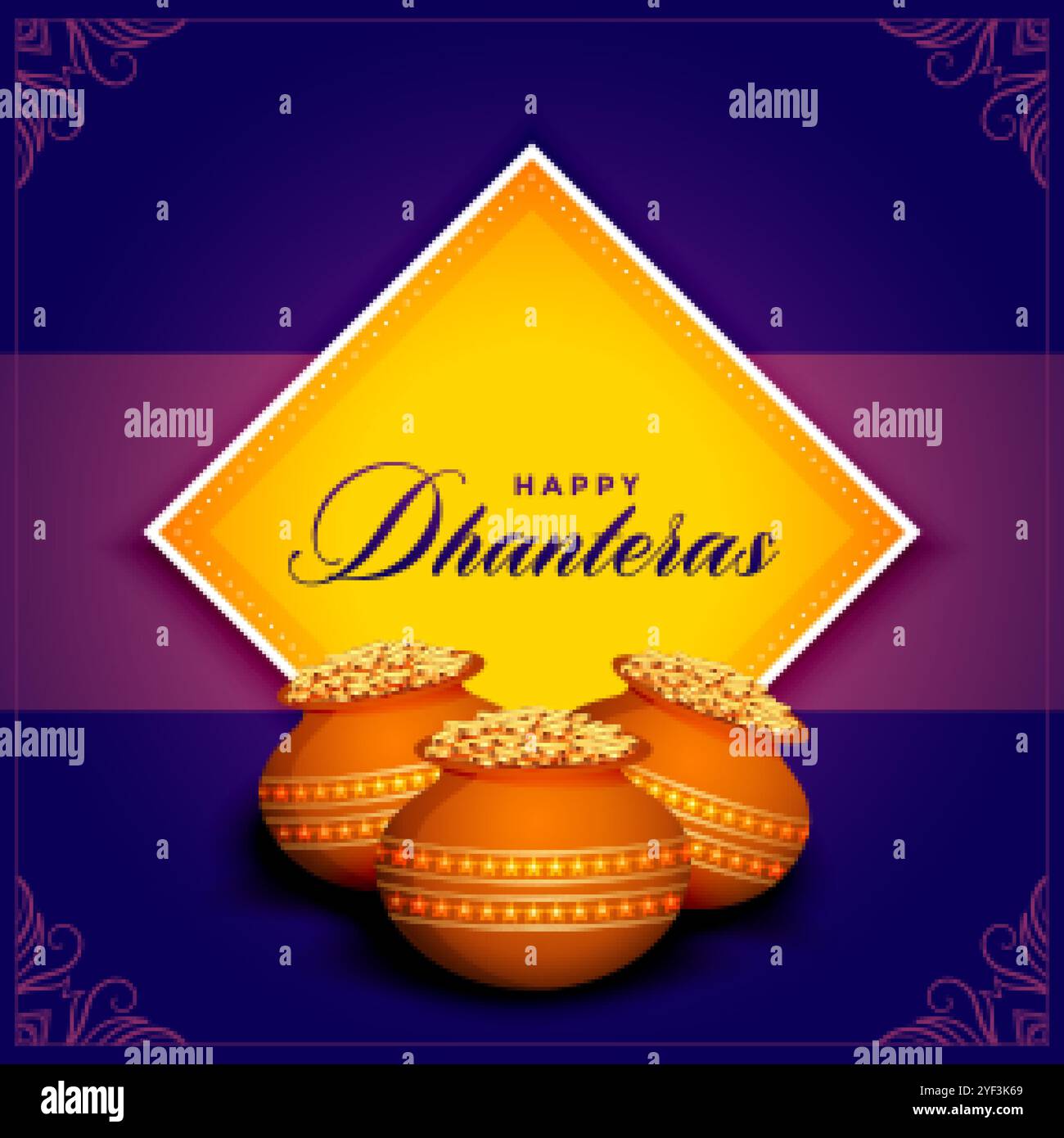 Happy dhanteras Festival Karte mit goldenen Münzen Topf Stock Vektor