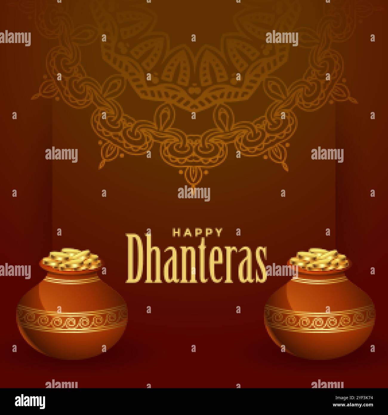 Traditionelle glückliche Dhanteras Hintergrund mit goldenen Münzen Topf Stock Vektor