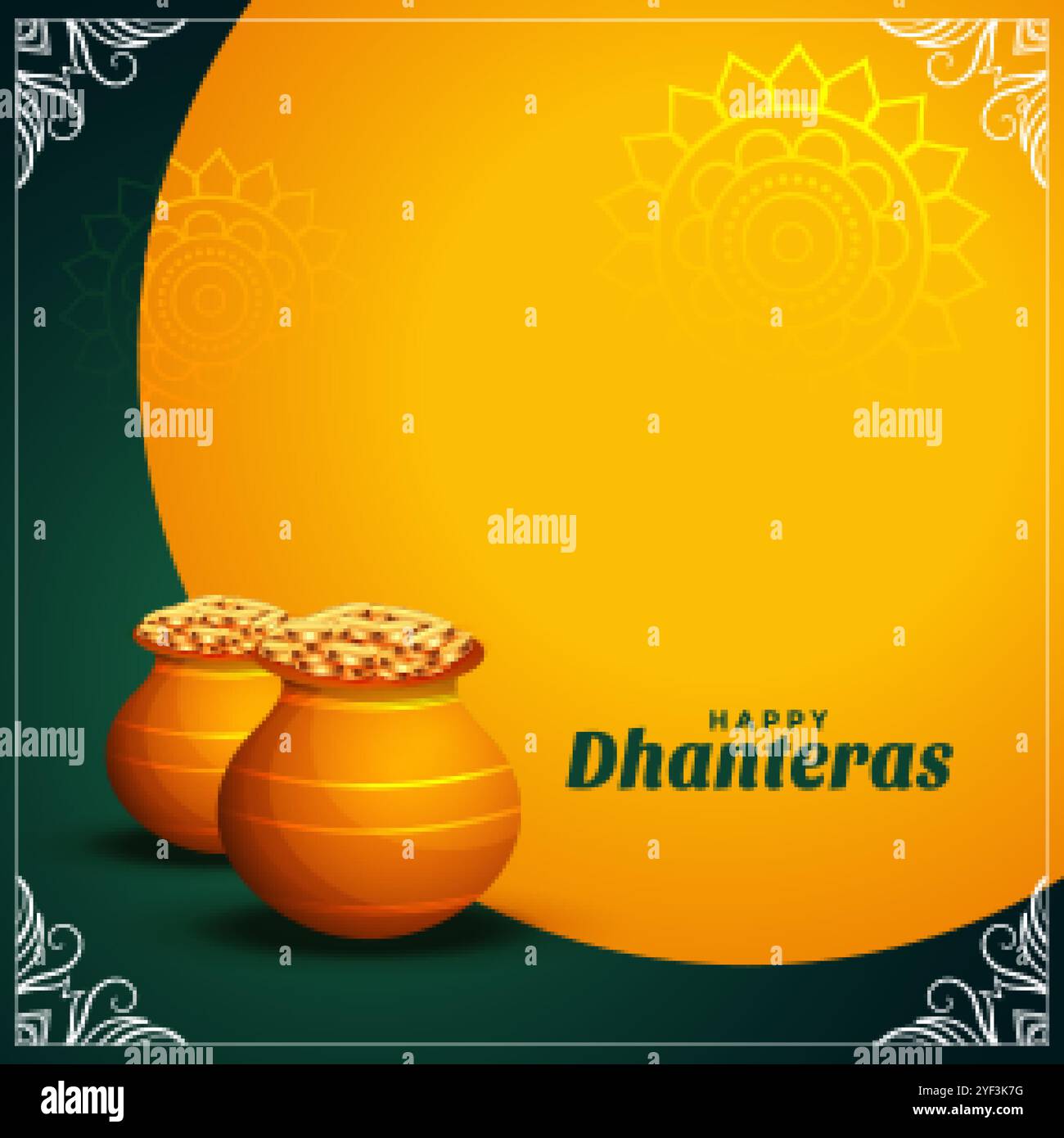 Happy dhanteras wünscht Karte mit goldenen Münzen Topf Stock Vektor