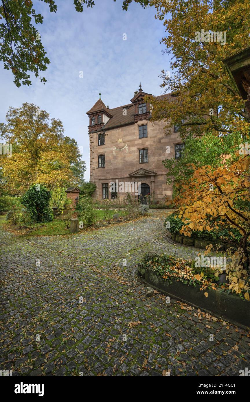 Linkschen Schloss, Cnopfschen Schloss, erbaut um 1517, umgebaut und renoviert zwischen 1878 und 1880, Ziegenstraße 5, Nürnberg-Mögeldorf, Mitte F Stockfoto