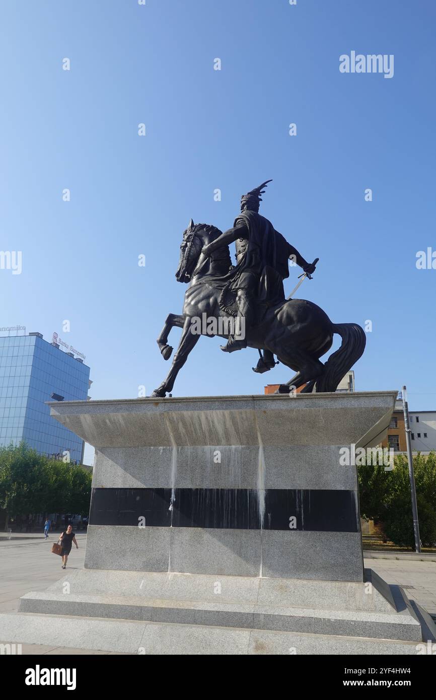 Statue von George Kastrioti Skanderbeg, einem albanischen Helden, der gegen die Osmanen, Pristina, Kosova, Balkan, Osteuropa kämpfte Stockfoto