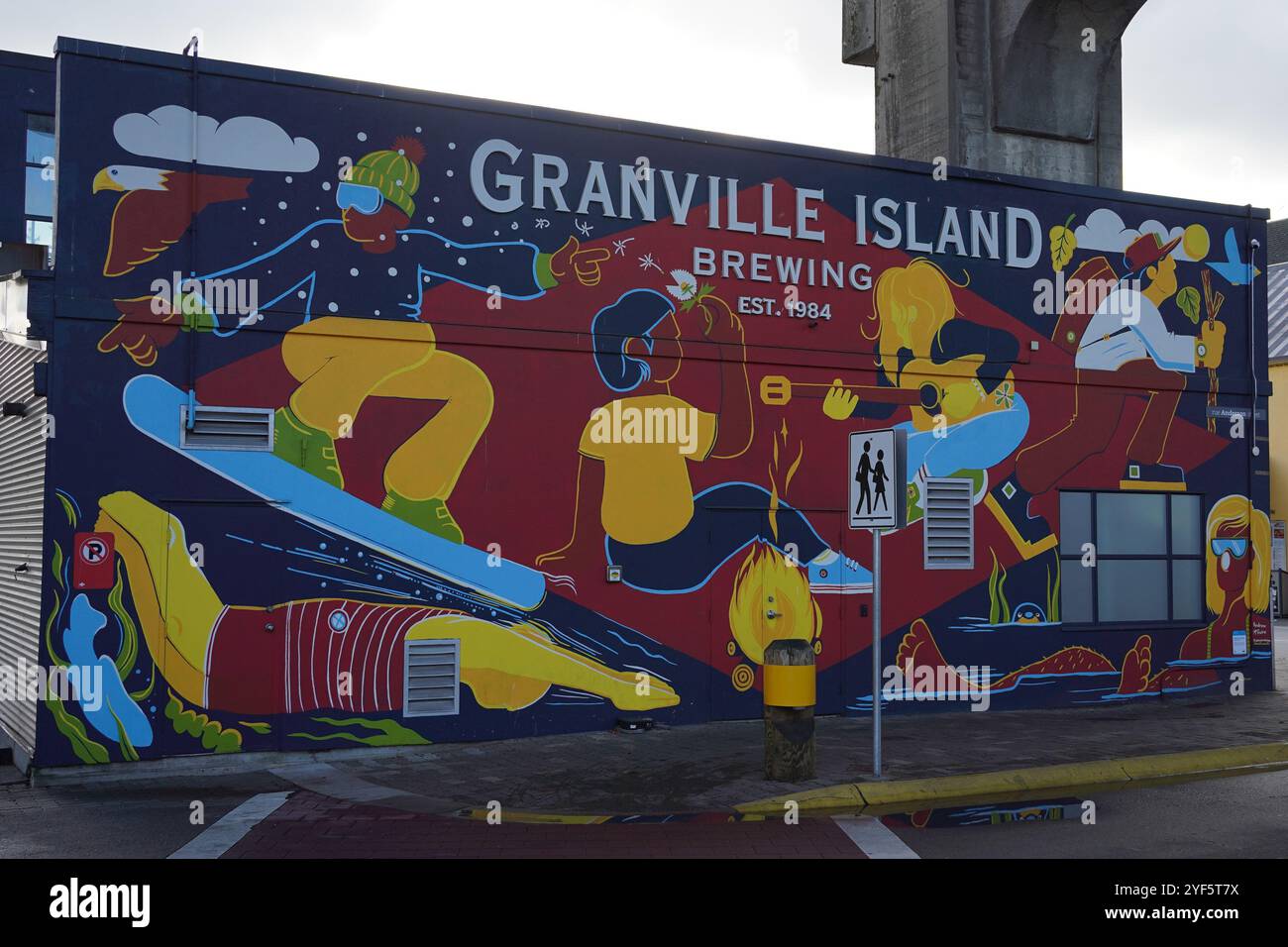 n und um Granville Market, Granville Island, Vancouver, British Columbia, Kanada. Stockfoto