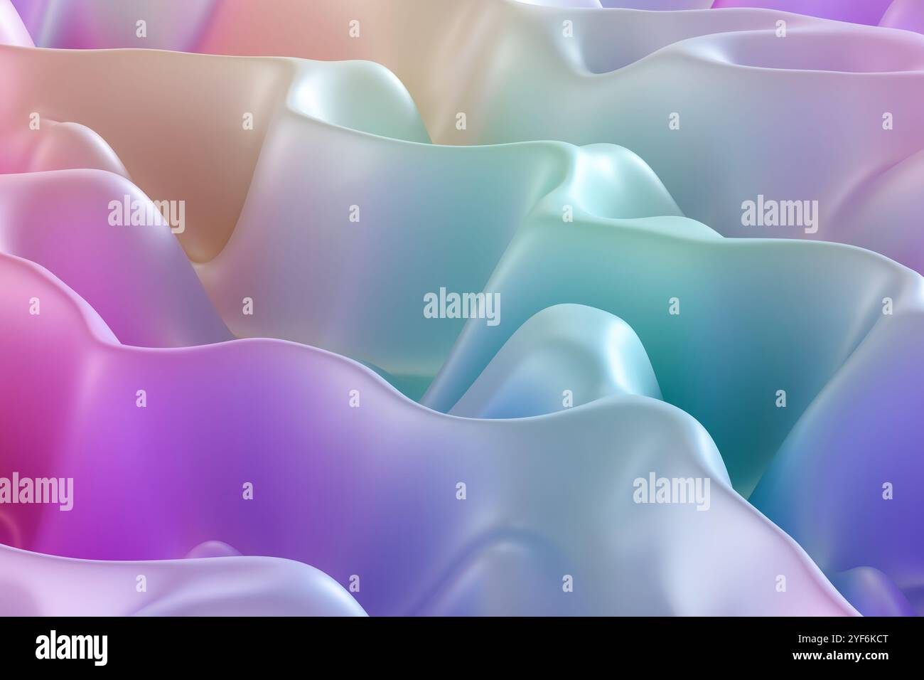 Pastellfarbener, welliger Farbverlauf mit glatter, fließender Textur. Sanfte Kurven in Rosa, Blau und Lila, die eine sanfte und ruhige Ästhetik schaffen. Ideal Stockfoto