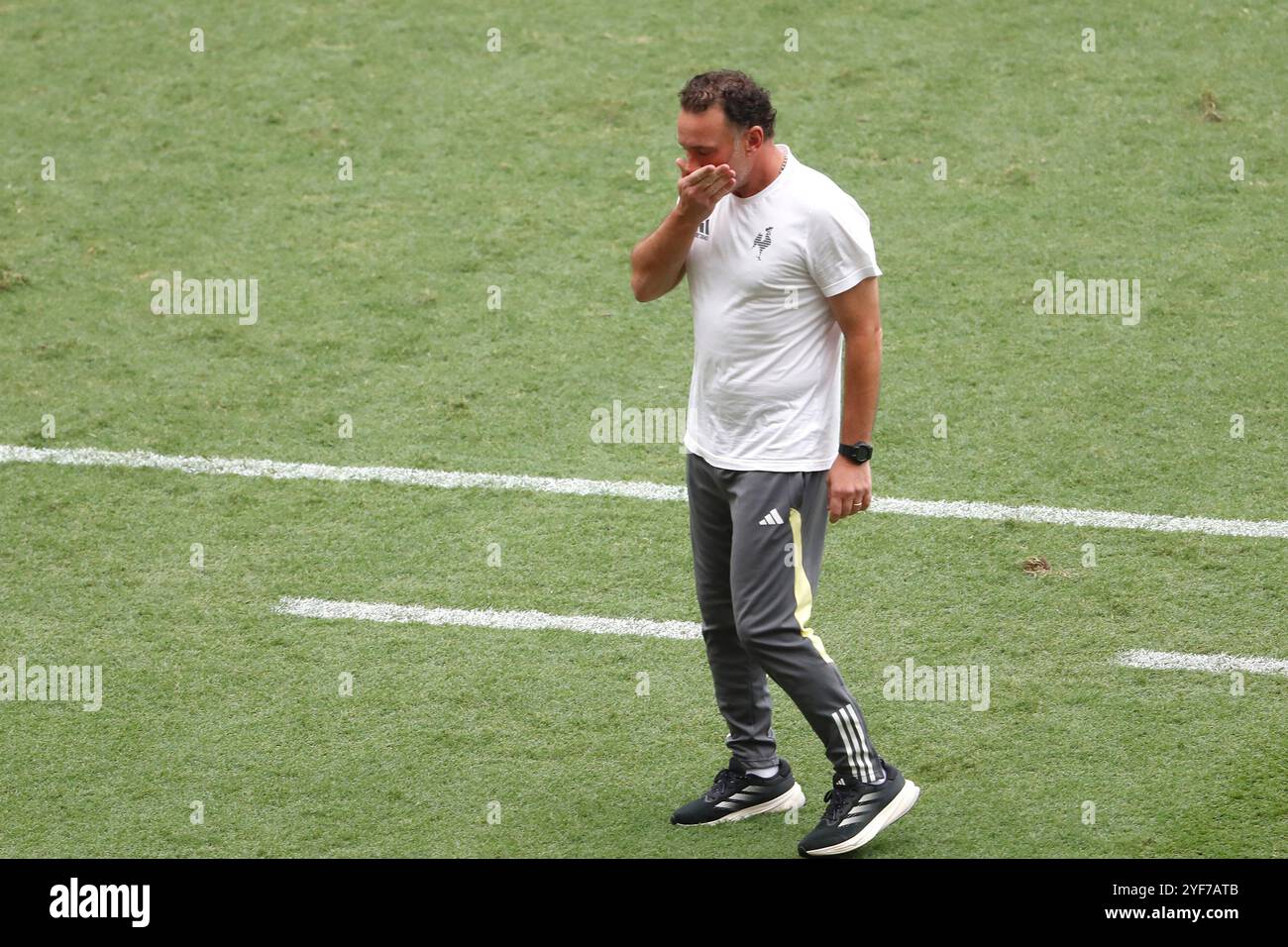 Rio de Janeiro, Brasilien. November 2024. Atletico Mineiro-Manager Gabriel Milito reagierte während des Spiels zwischen Flamengo und Atletico Mineiro am 3. November 2024 im Maracana-Stadion in Rio de Janeiro für das erste Finale des Brasilianischen Cups 2024. Foto: Nadine Freitas/DiaEsportivo/Alamy Live News Credit: DiaEsportivo/Alamy Live News Stockfoto