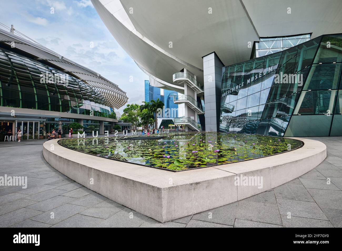 Singapur - 14. August 2024: Futuristische Architektur Lotus-förmiges Design des Art Science Museums vor Marina Bay Sands Stockfoto