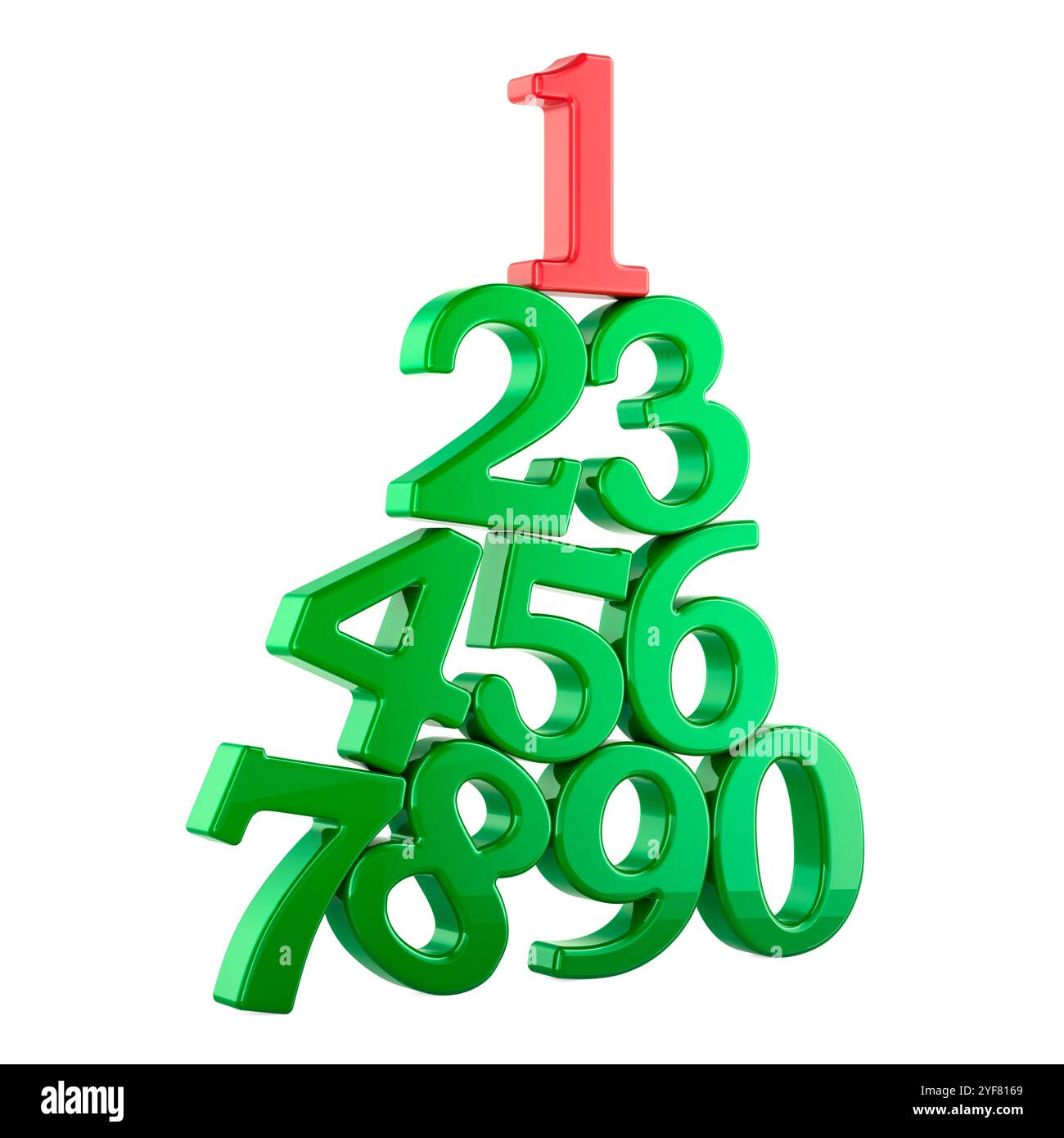 Weihnachtsbaum aus Zahlen. Abstrakter, Minimalistischer Weihnachtsbaum. 3D-Rendering isoliert auf weißem Hintergrund Stockfoto