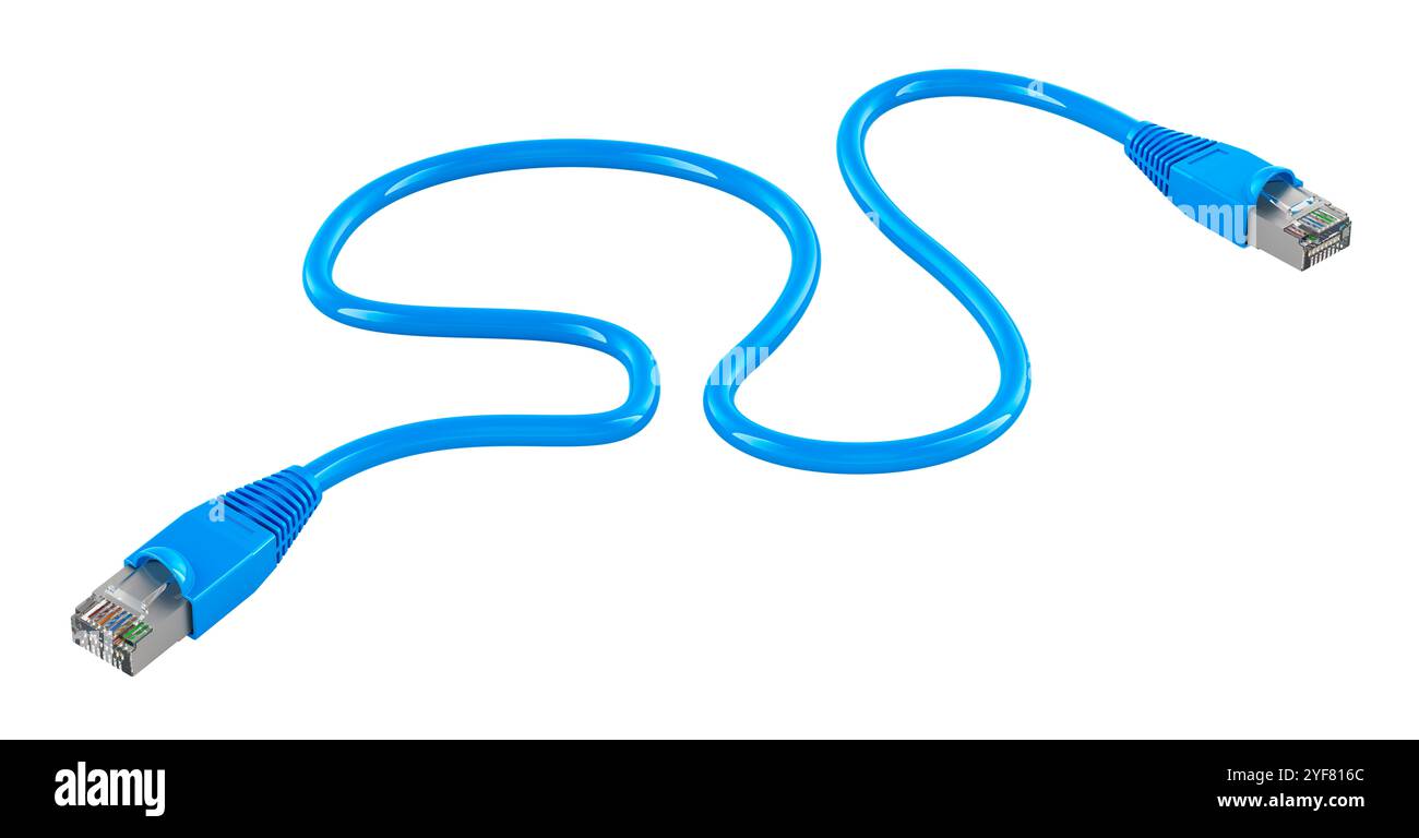 LAN-Kabel, 3D-Rendering isoliert auf weißem Hintergrund Stockfoto