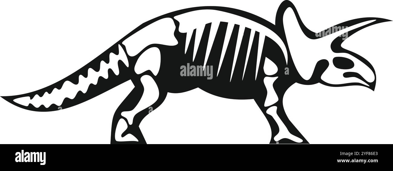 Schwarz-weiß-Illustration eines triceratops Dinosaurierskeletts, das Paläontologie und prähistorisches Leben repräsentiert Stock Vektor