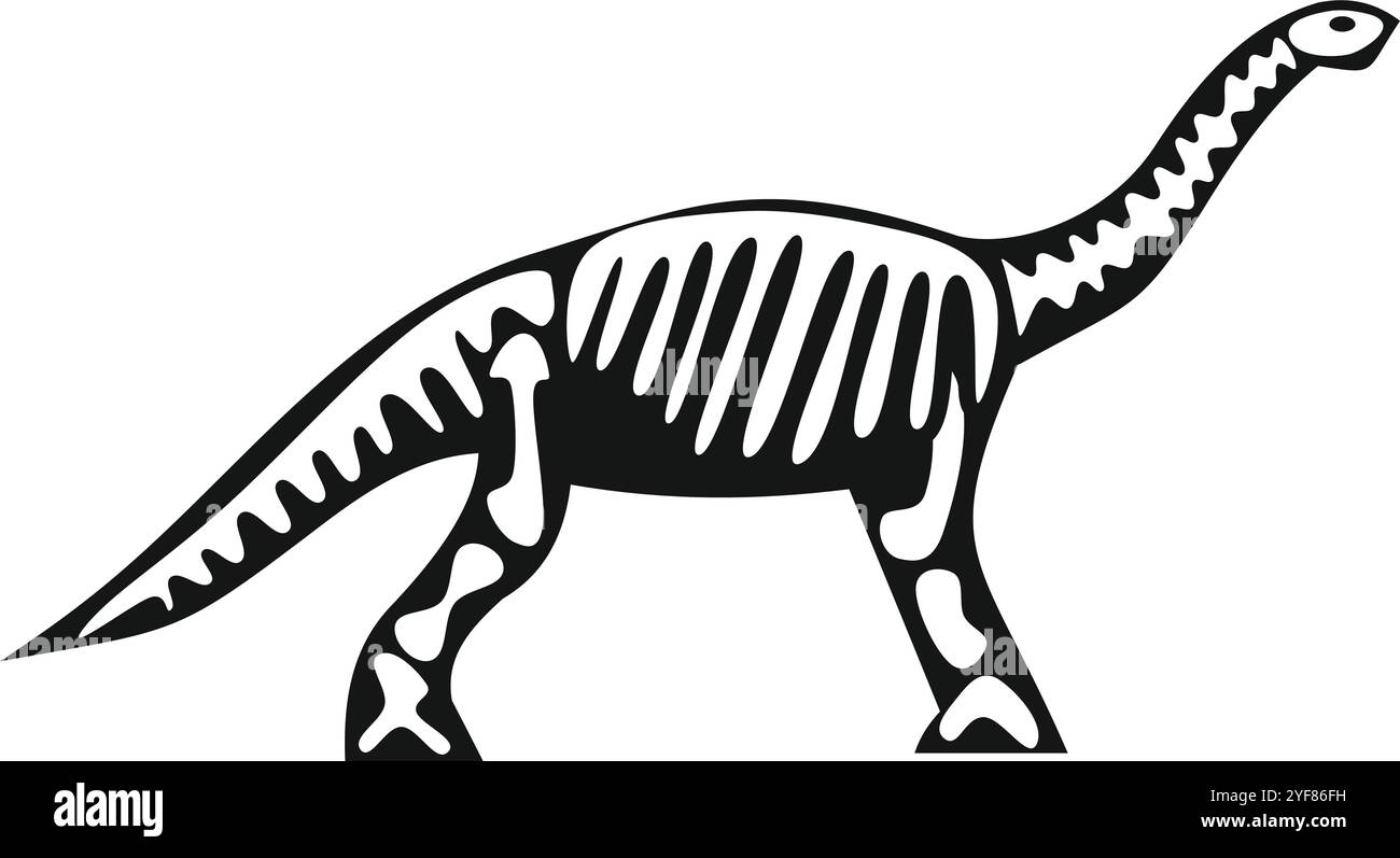 Seitenansicht eines Brontosaurus-Dinosaurier-Skeletts, isoliert auf weißem Hintergrund Stock Vektor