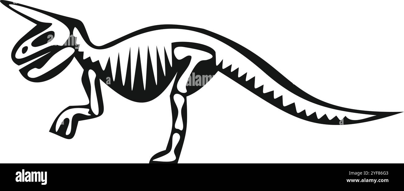 Schwarz-weiß-Zeichnung eines parasaurolophus-Dinosaurier-Skeletts, das läuft Stock Vektor