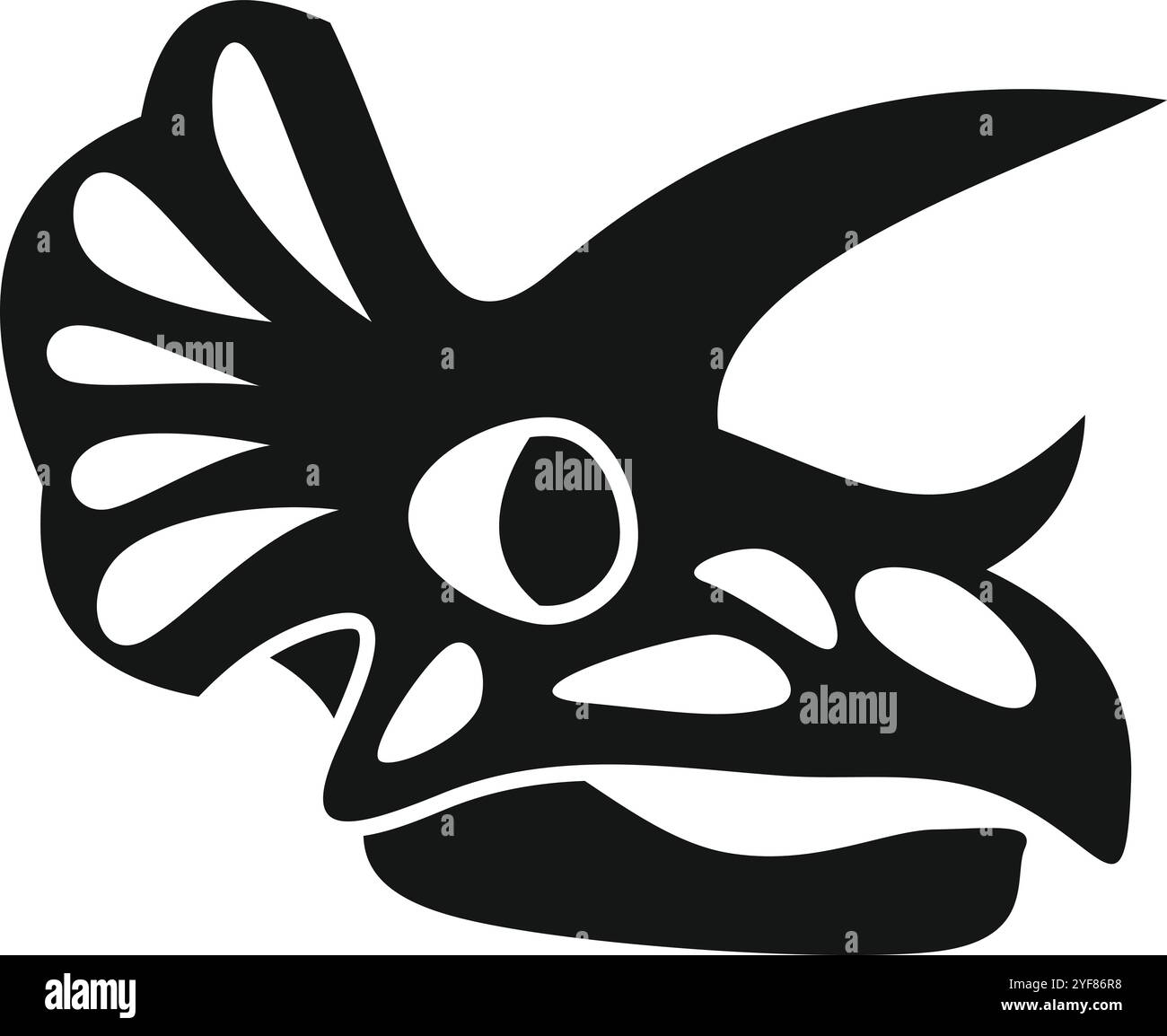 Schwarze Silhouette eines triceratops-Kopfes mit seinen charakteristischen drei Hörnern und einem großen knöchernen Rüschen Stock Vektor