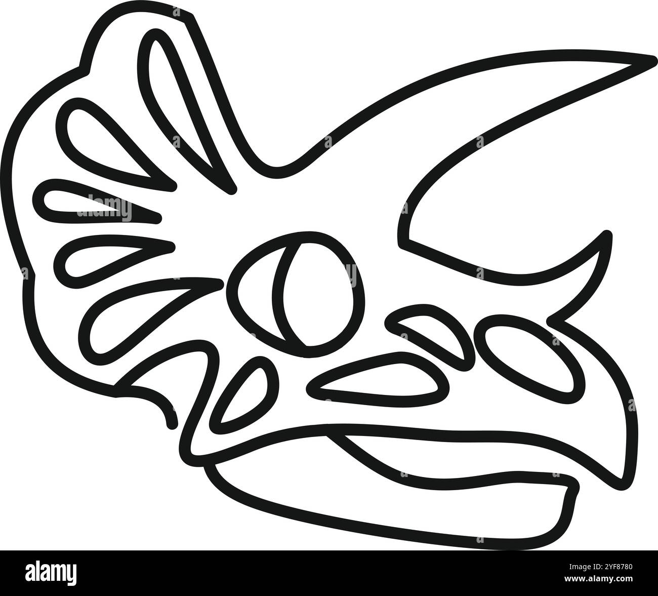 Durchgehende Linienzeichnung des triceratops-Kopfes mit auffälligen Rüschen, Hörnern und Schnabelschnabel wie Mund, die an prähistorische Tierwelt erinnern Stock Vektor