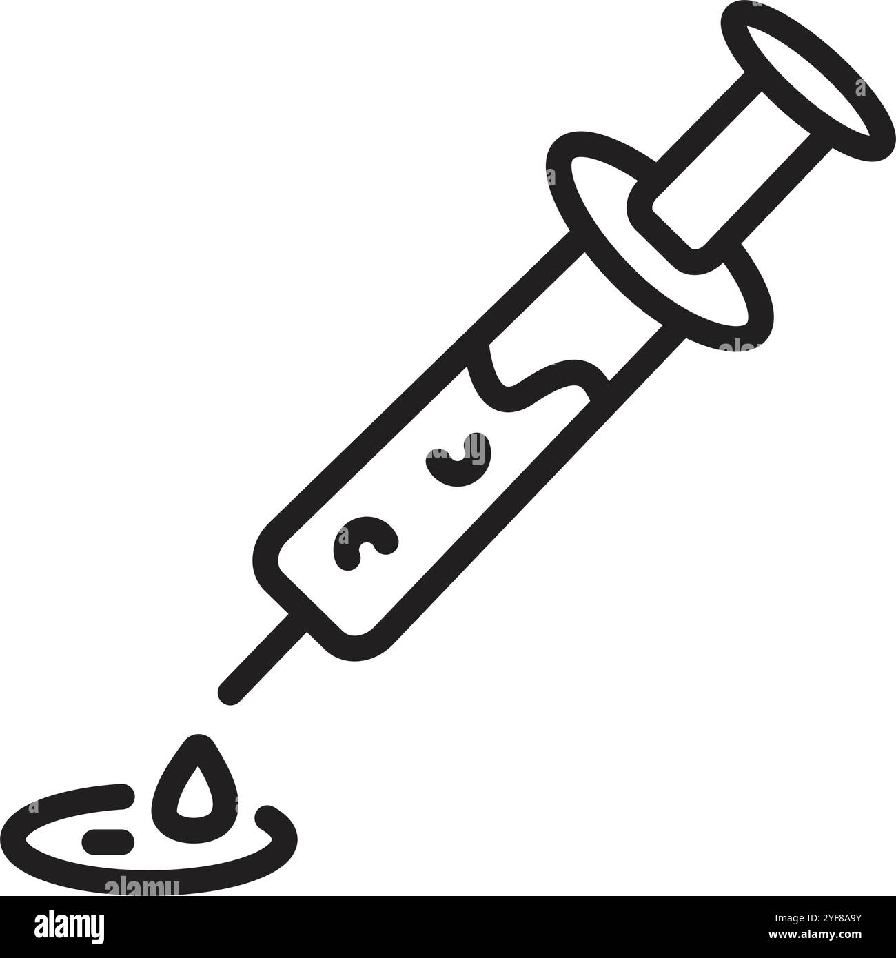 Spritze schwarze Linie Symbol, editierbarer Schlag, Strichstärke 100px, Injektionszeichen Größe 3400x3400 px, Vektor-einzelne monochrome Illustration eines Impfstoffs, Stock Vektor