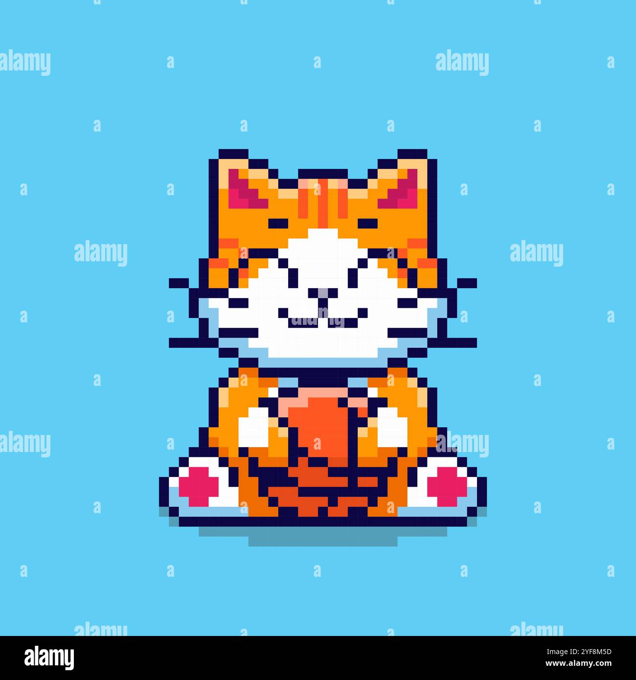 Pixel Art Cat spielt mit Ball-Spiel-Asset-Design Stock Vektor