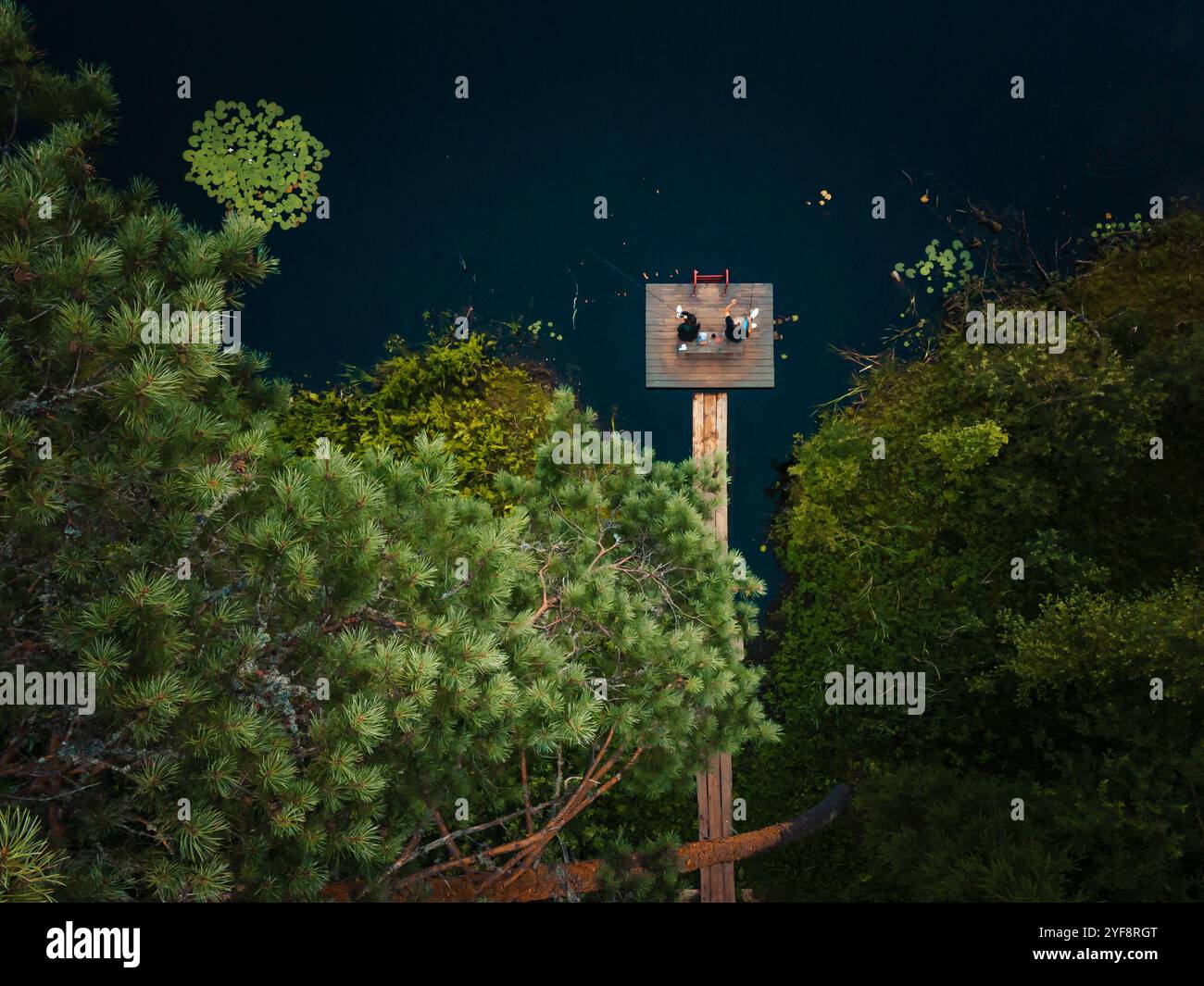 Holzsteg am See aus der Vogelperspektive Stockfoto