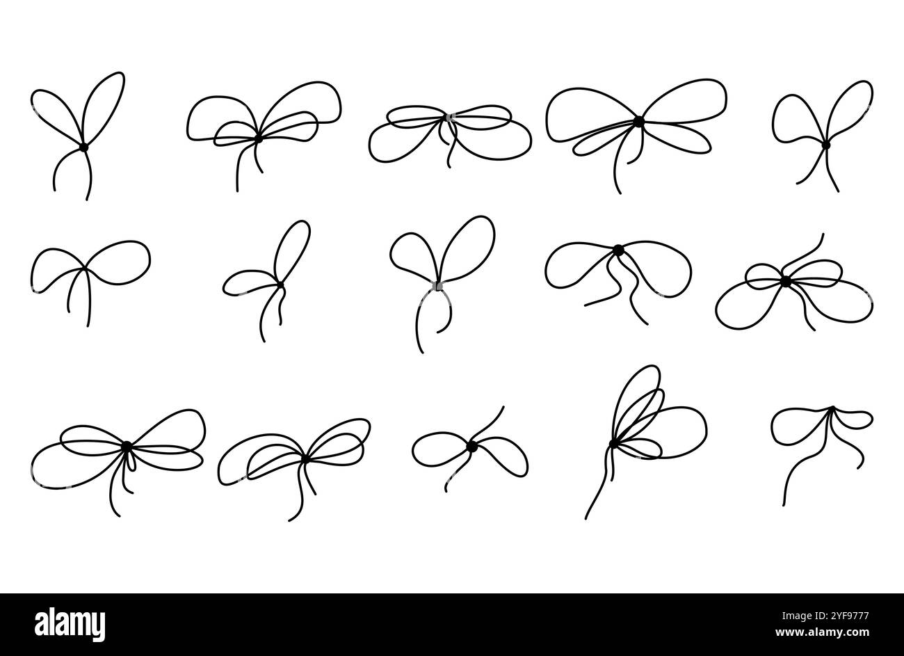 Geschenkschleife mit Schleifenband, Symbol-Set. Handgezeichnete Knoten für Box im Doodle-Stil. Vektor-Illustration perfekt für Feiertagsdekor und saisonale Designs Stock Vektor