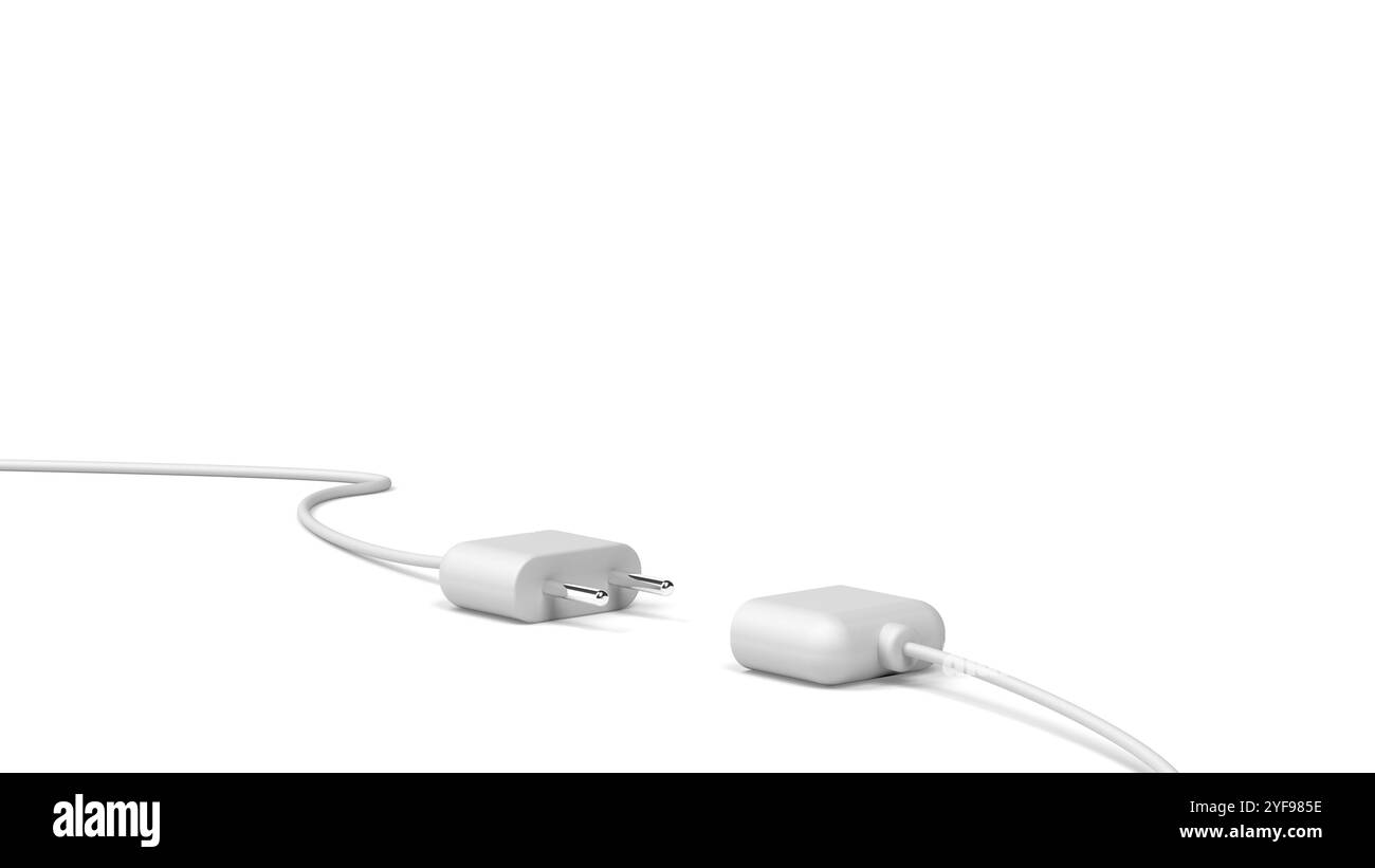 Netzkabel abgezogen. Verbindung Getrennt. Isoliert. 3D-Abbildung. Stockfoto