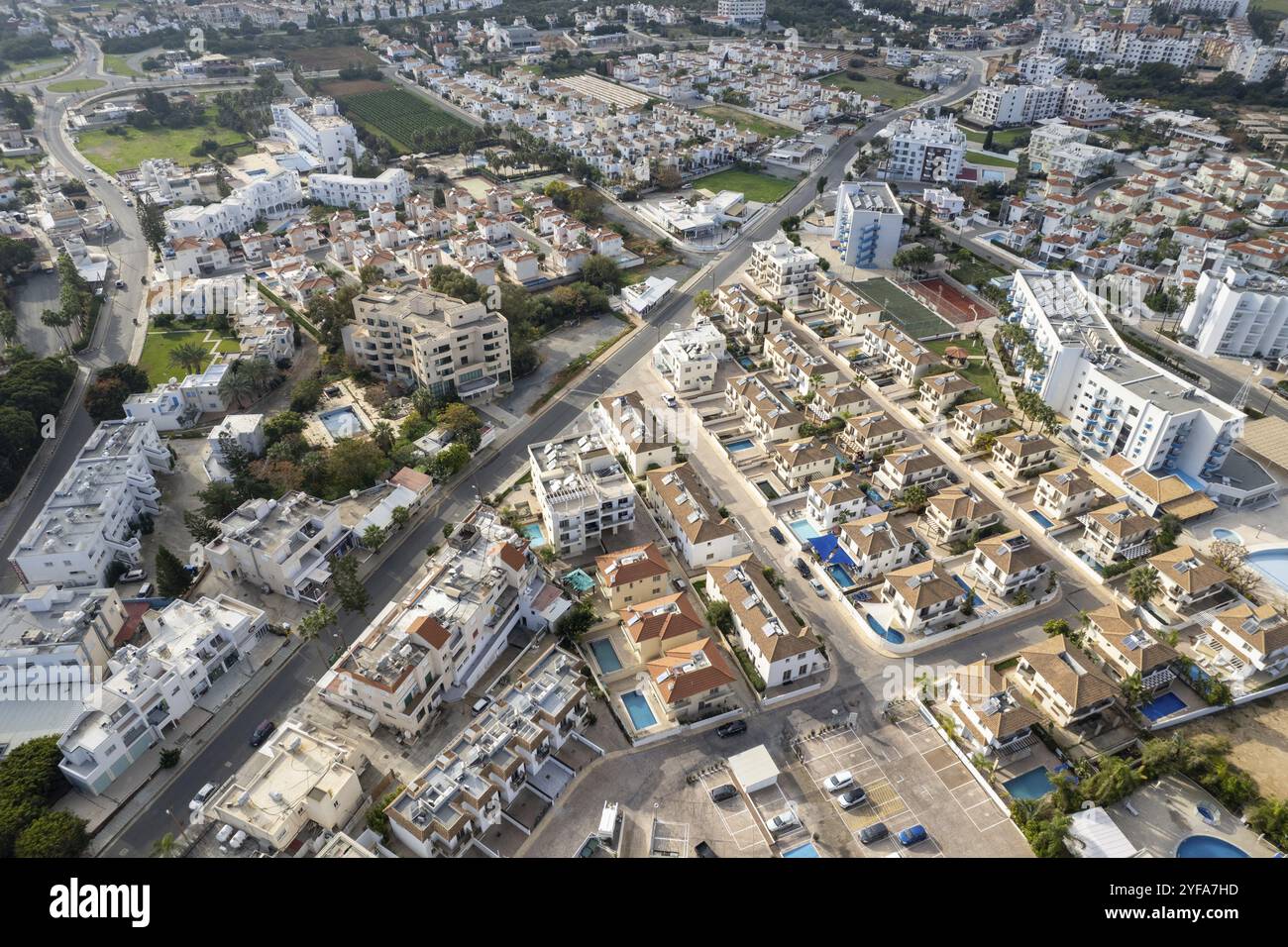 Drohnenlandschaft des touristischen Sommerresorts Protaras, Paralimni Zypern Stockfoto
