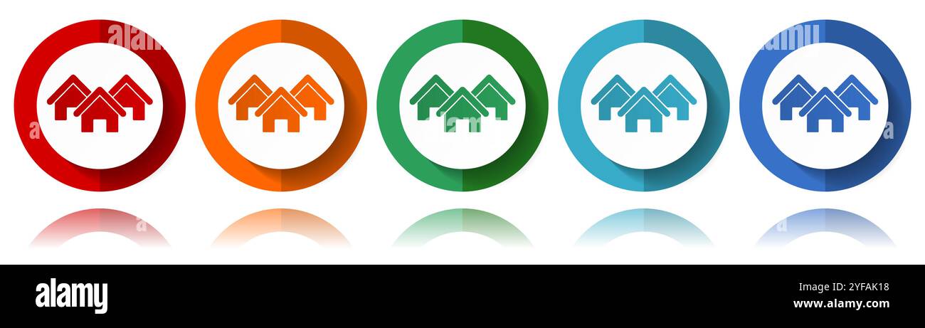 Heim-, Haus-, Immobilien-Vektor-Symbole, flaches Symbol-Set für Logo-Design, Webdesign und mobile Anwendungen, bunte Web-Buttons-Kollektion in eps 10 Stock Vektor