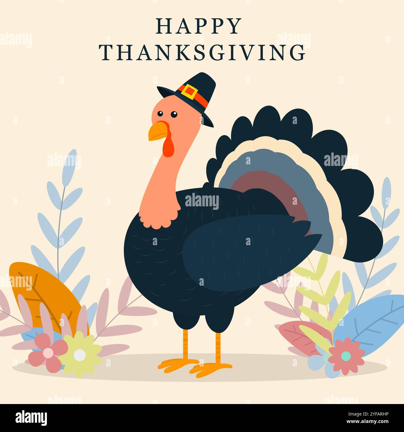 Happy Thanksgiving Day Poster. Truthahn-Vogel-Cartoon. Vektorabbildung EPS10 Stock Vektor