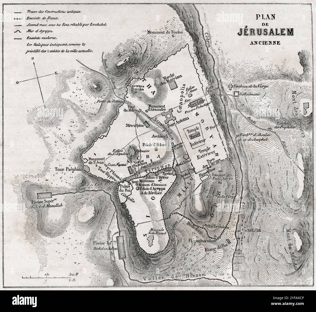 Karte mit der Altstadt von Jerusalem, 1859. Aus Le Tour du Monde, veröffentlicht Paris, 1860. Stockfoto