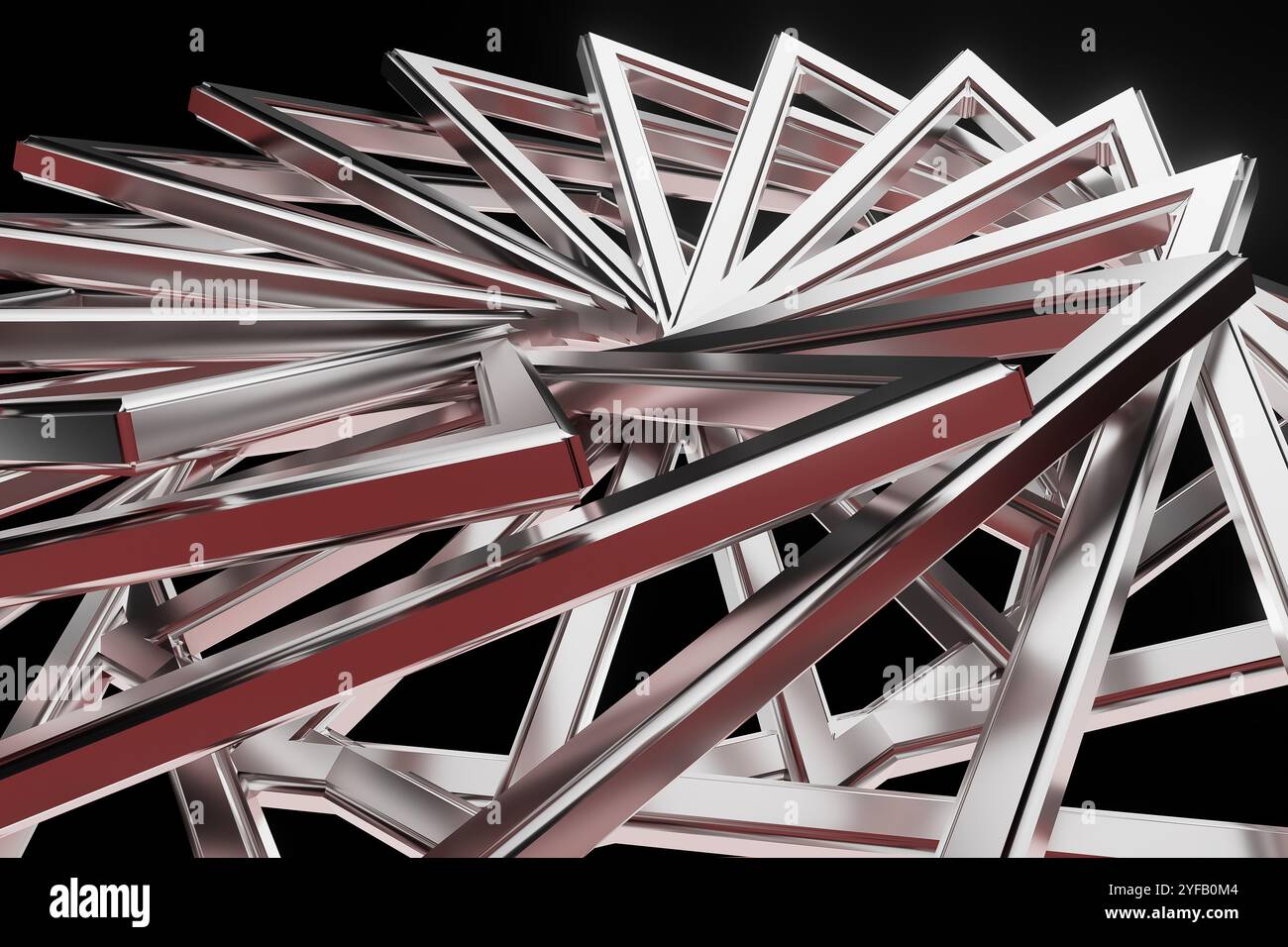 Eine Spirale aus silbernen und roten Linien Stockfoto