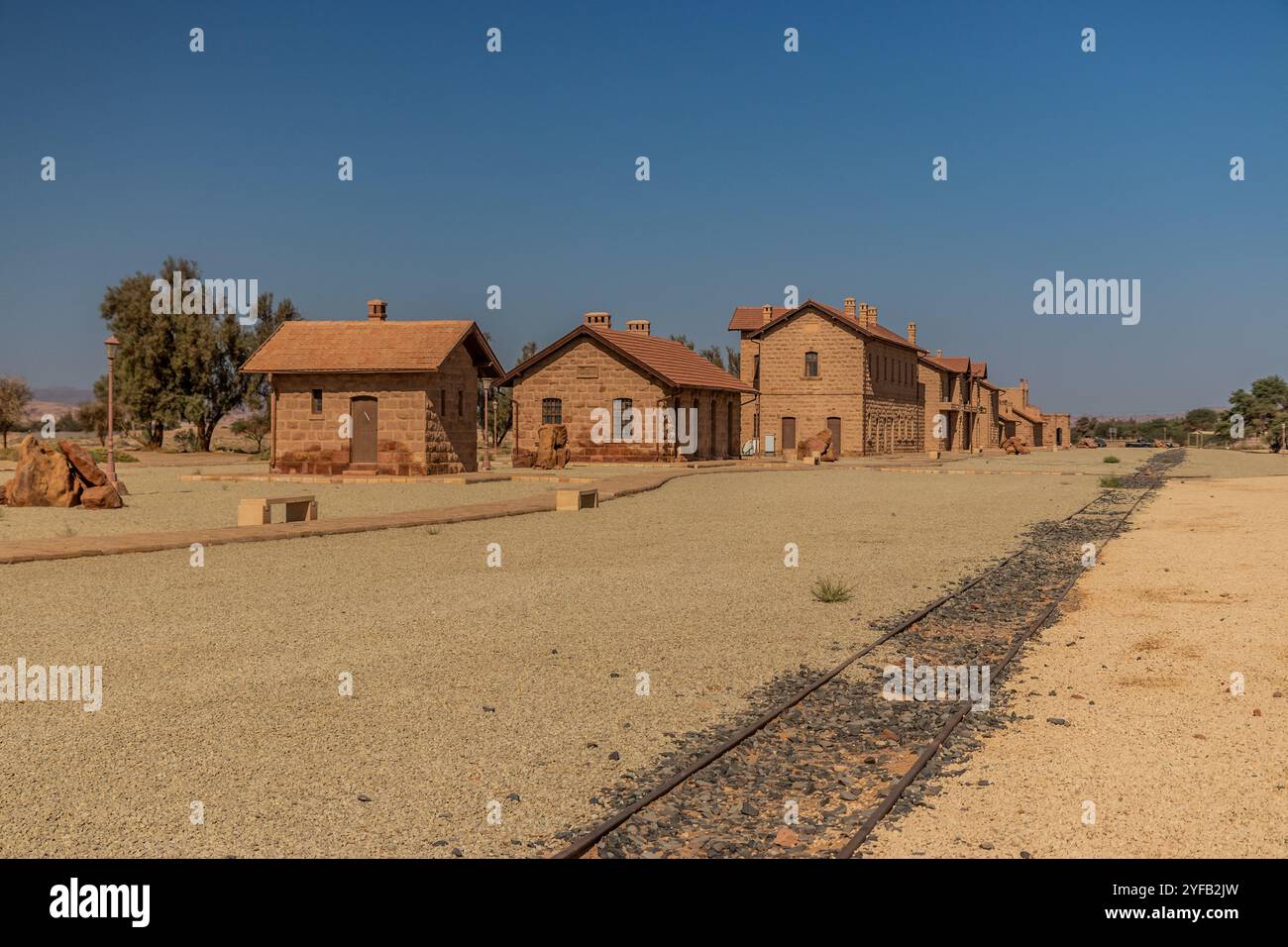 Bahnhof der ehemaligen Hejaz-Eisenbahn in der Nähe von Al Ula, Saudi-Arabien Stockfoto