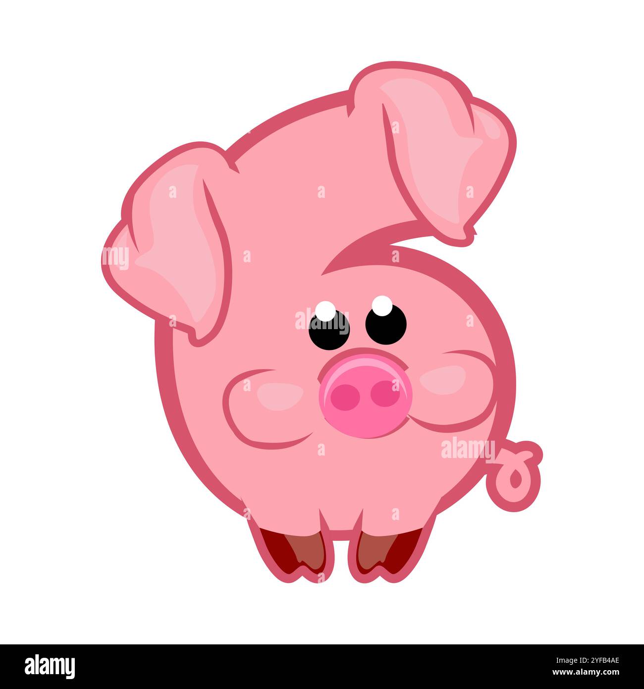 Cartoon Nummer 6 wie rosa Schwein, Figur sechs. Zeichentrick der Zahl mit einem Tierkonzept. Kalligrafie, Schriftzüge, Typografie für Ihre Bildungskarten oder Stock Vektor