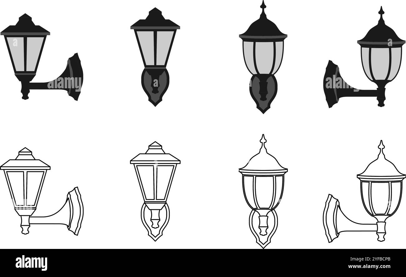 Wandleuchte Symbolsatz Vektorillustration isoliert auf weißem Hintergrund. Stock Vektor
