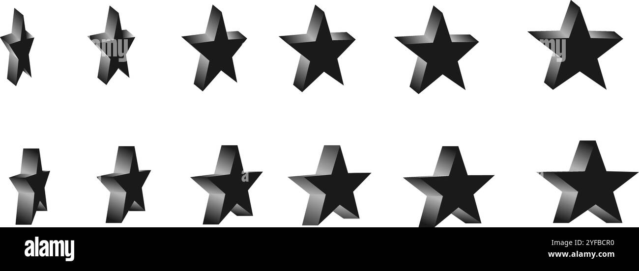 3D-Sternform mit anderer Ansicht. Legen Sie die Vektorabbildung auf weißem Hintergrund isoliert fest. Stock Vektor