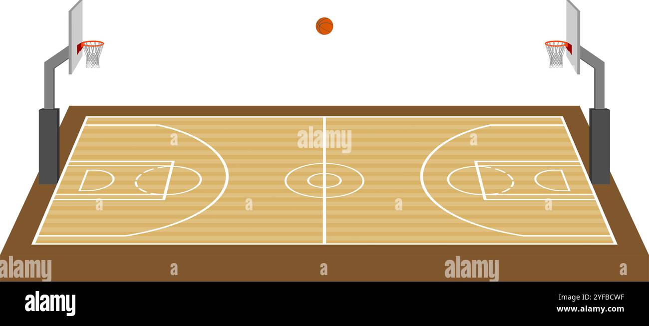 Basketballfeld-Boden mit Basketball und Ball komplettes Set. Vektorillustration isoliert auf weißem Hintergrund. Stock Vektor